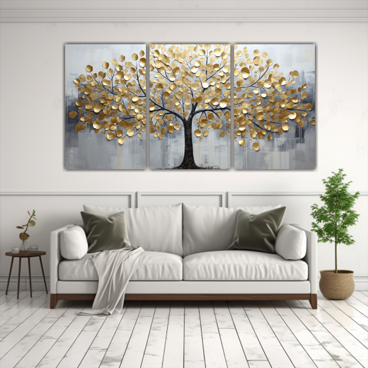 CONJUNTO 3 PINTURAS DECORATIVAS ÁRBOL DE ORO Y 60X30 CM - 2