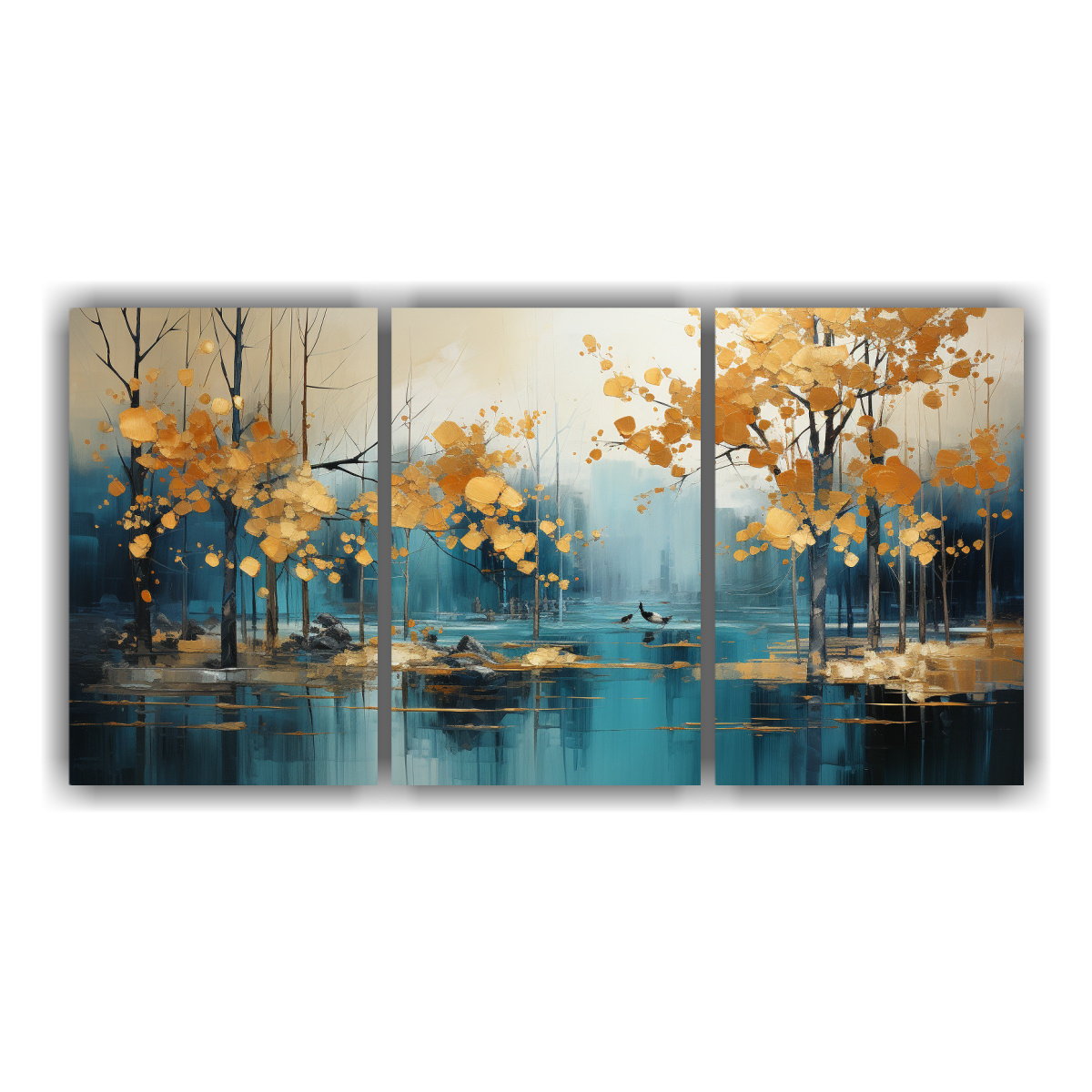 PINTURA ABSTRACTA DE ÁRBOLES EN PLATA Y ORO CON 180X90 CM - 1