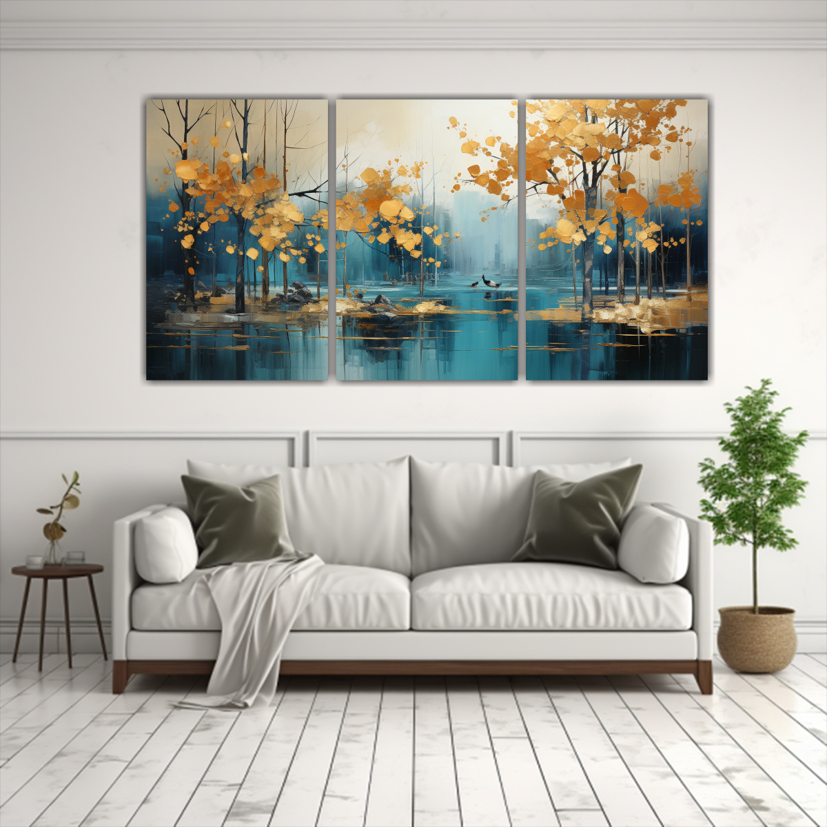 PINTURA ABSTRACTA DE ÁRBOLES EN PLATA Y ORO CON 180X90 CM - 2