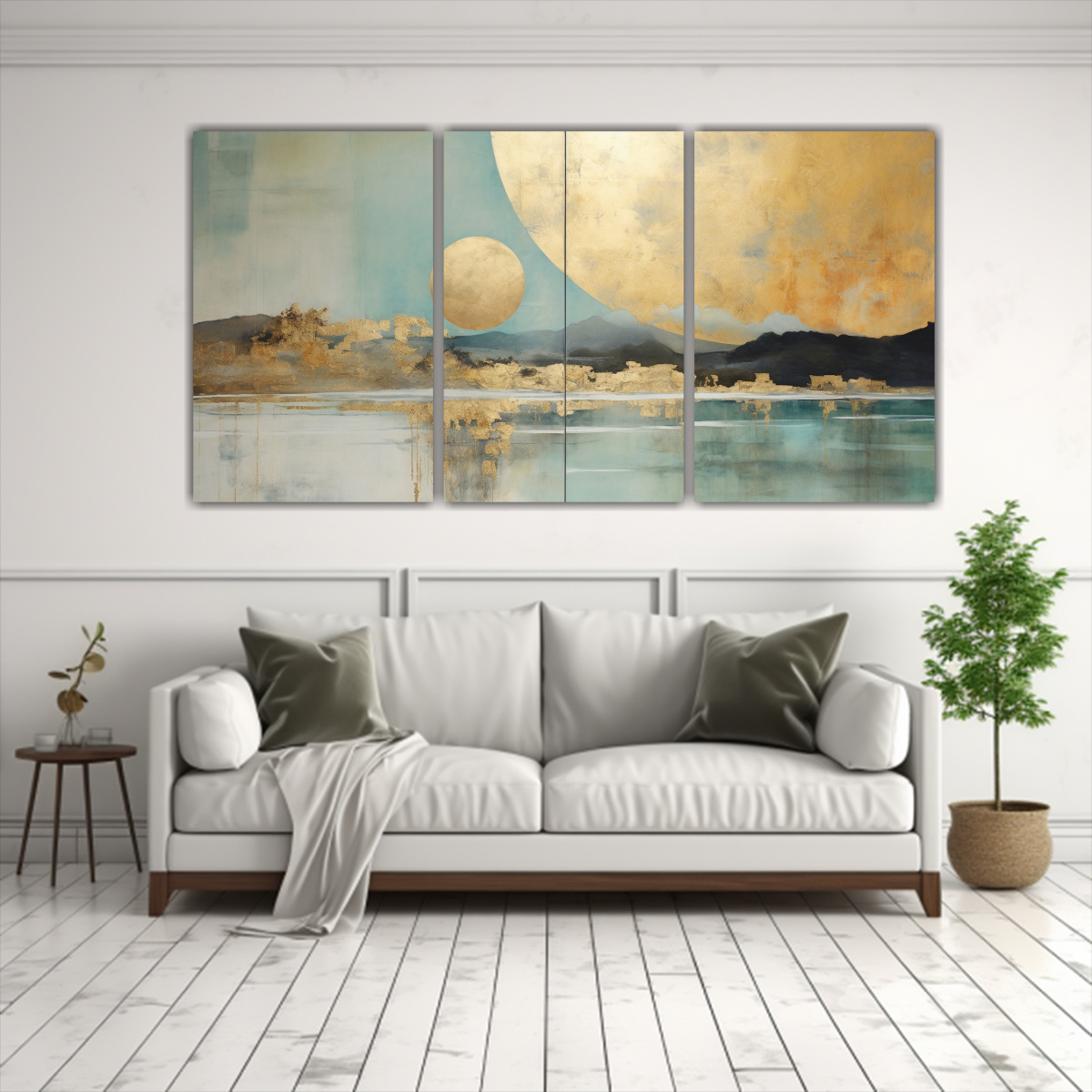 PINTURA EN BASTIDOR ACUARELA CON ORO, TURQUESA Y 240X120 CM - 2