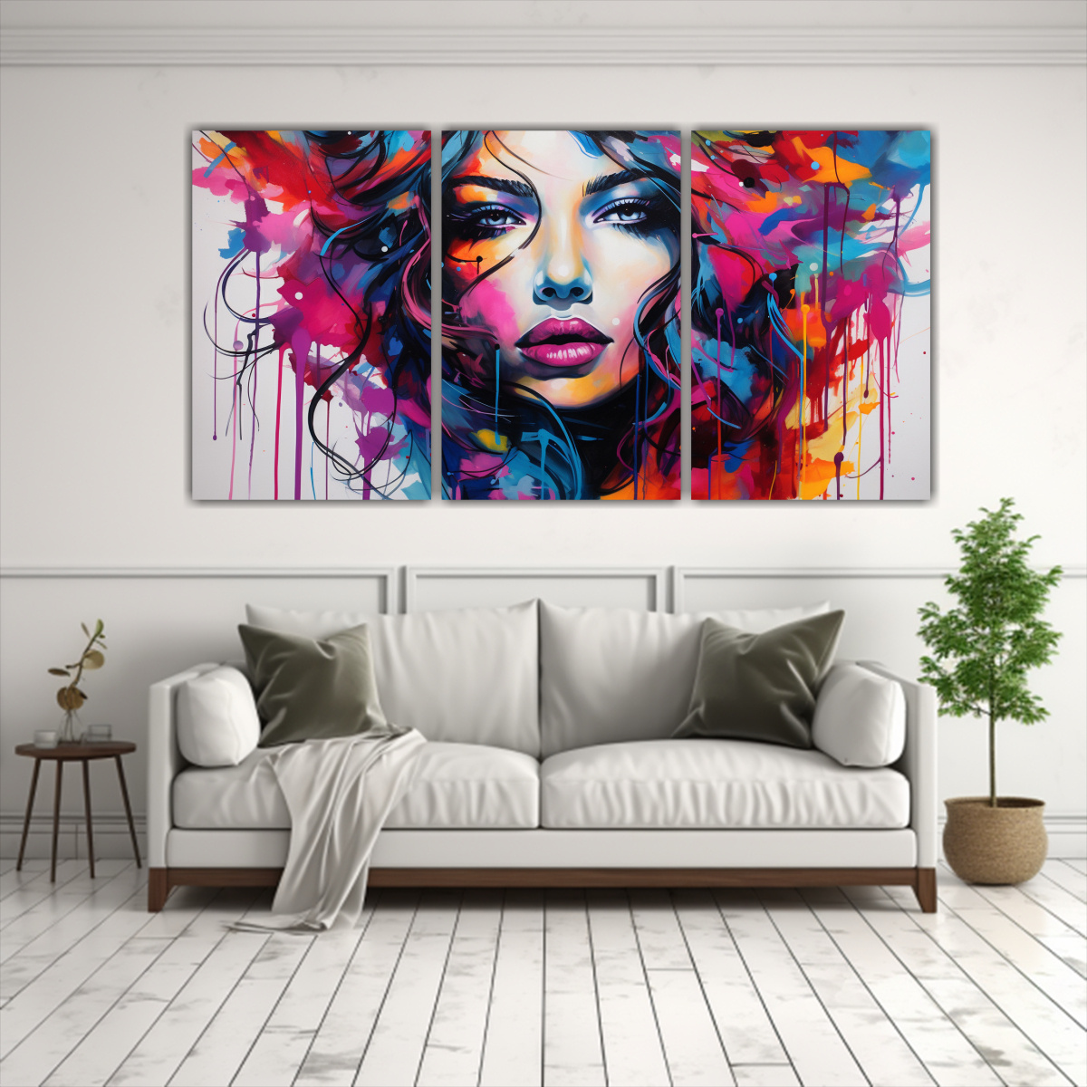 SET 3 LIENZOS IMAGEN MUJER HERMOSA CON TINTA 240X120 CM - 2