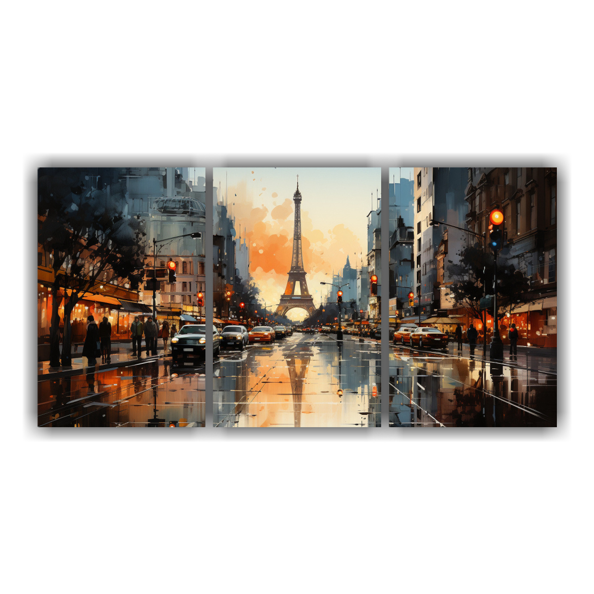 CONJUNTO 3 CUADROS MODERNOS CALLE CIUDAD VARIADA 60X30 CM - 1