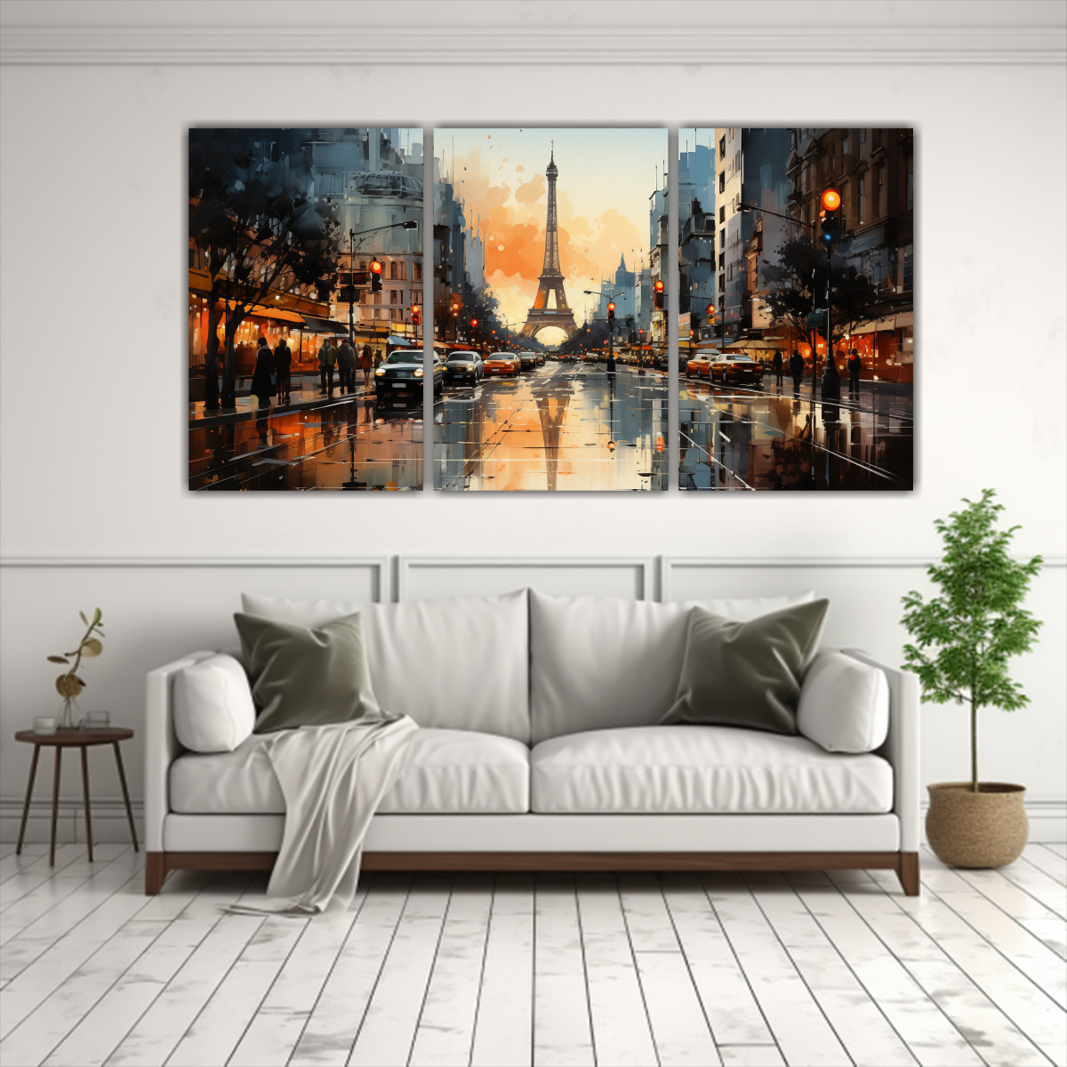 CONJUNTO 3 CUADROS MODERNOS CALLE CIUDAD VARIADA 60X30 CM - 2