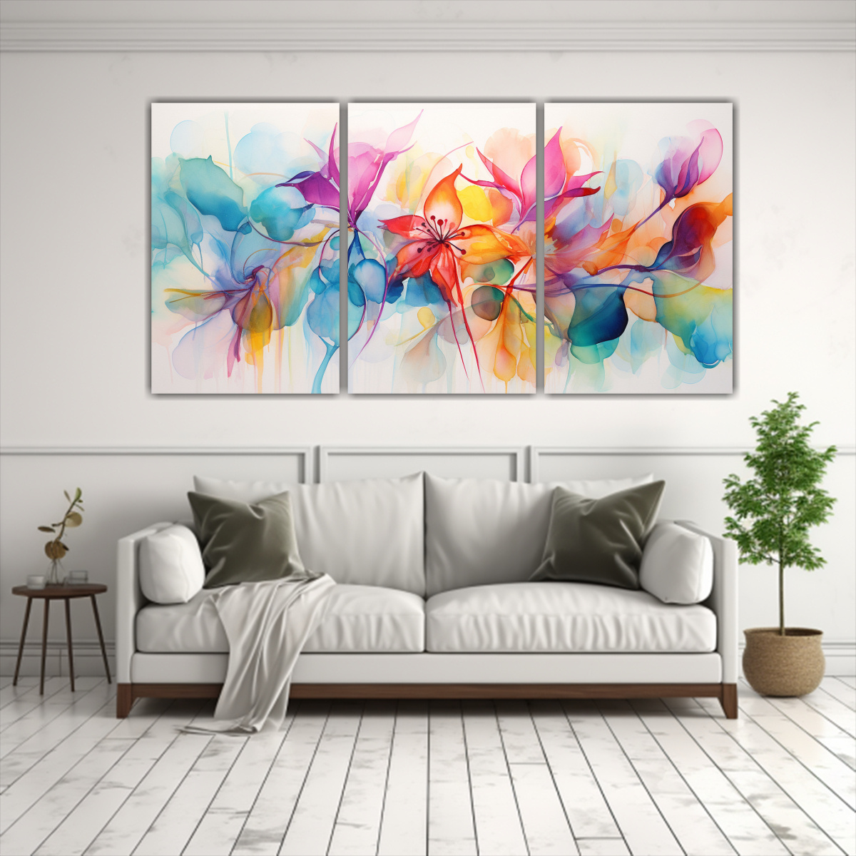 SET 3 LIENZOS DE TELA ABSTRACTO FLORAL 240X120 CM - 2