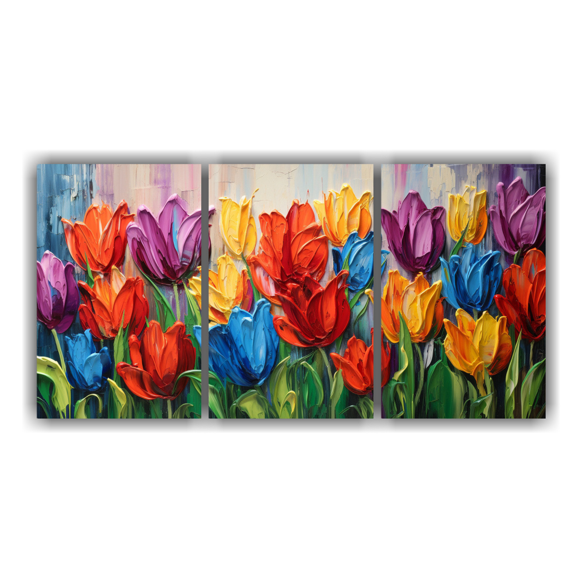 PINTURA DE TULIPANES EN LIENZO CON COLORES 90X45 CM - 1