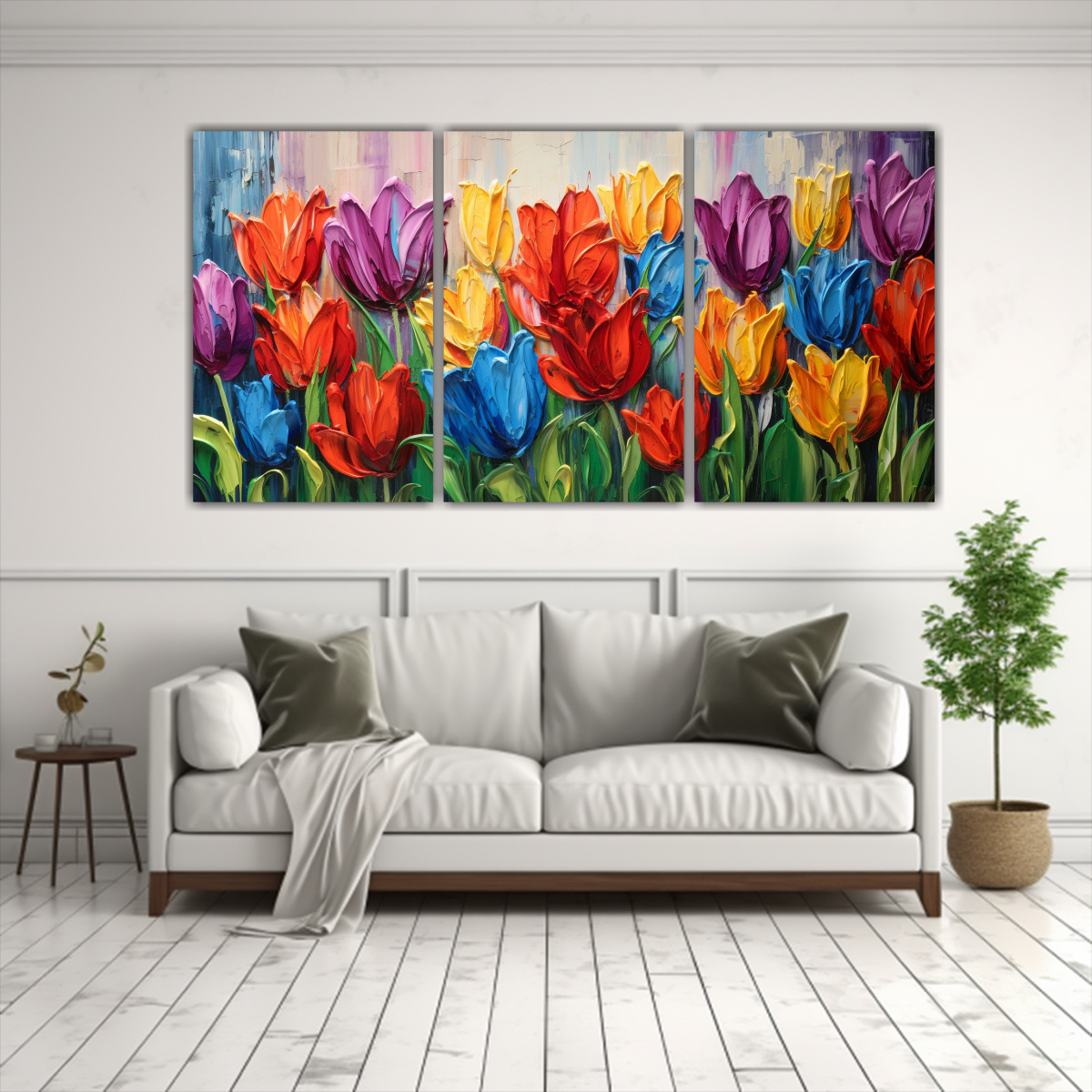 PINTURA DE TULIPANES EN LIENZO CON COLORES 90X45 CM - 2