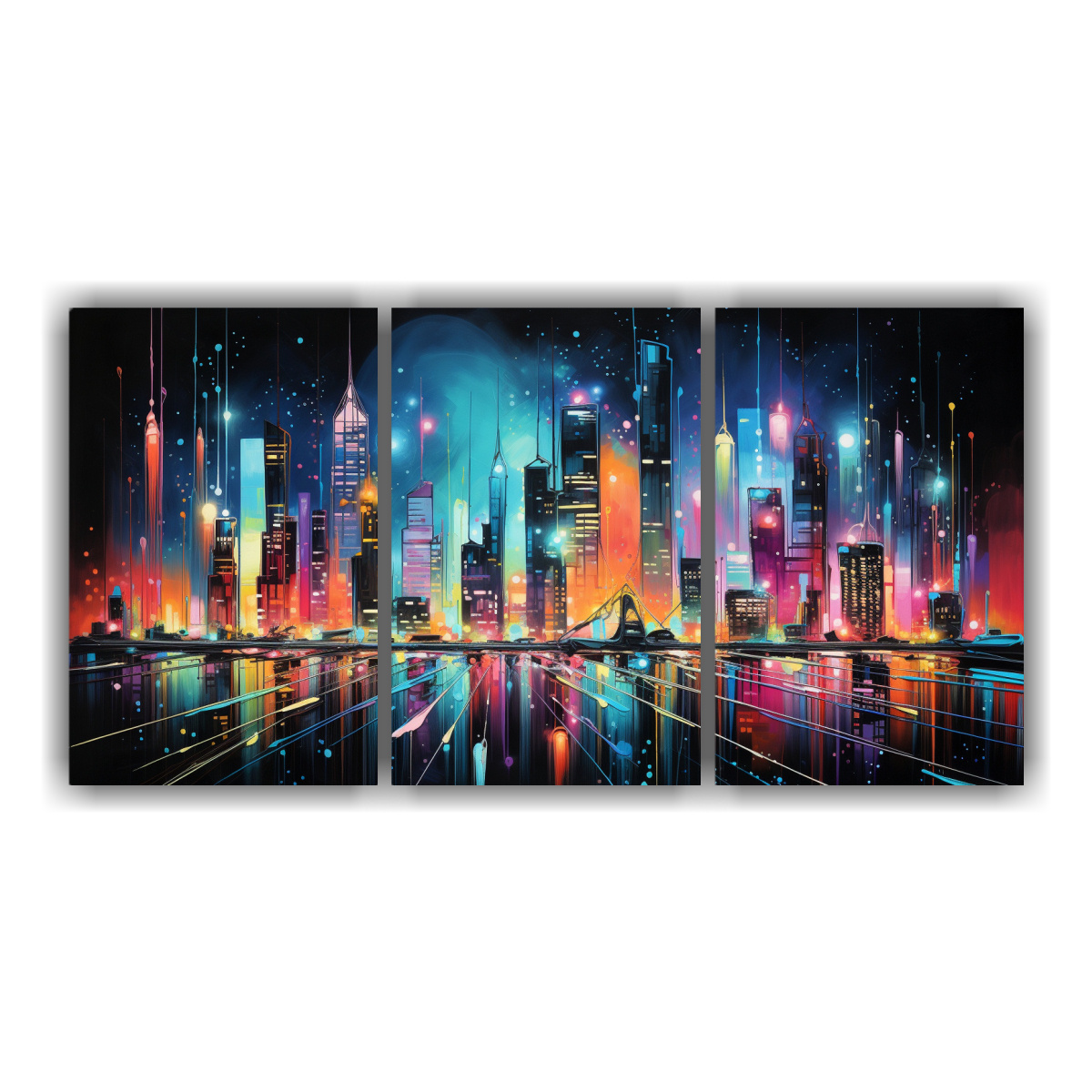 PINTURAS DECORATIVAS DE CIUDAD ABSTRACTA EN LUCES 240X120 CM - 1