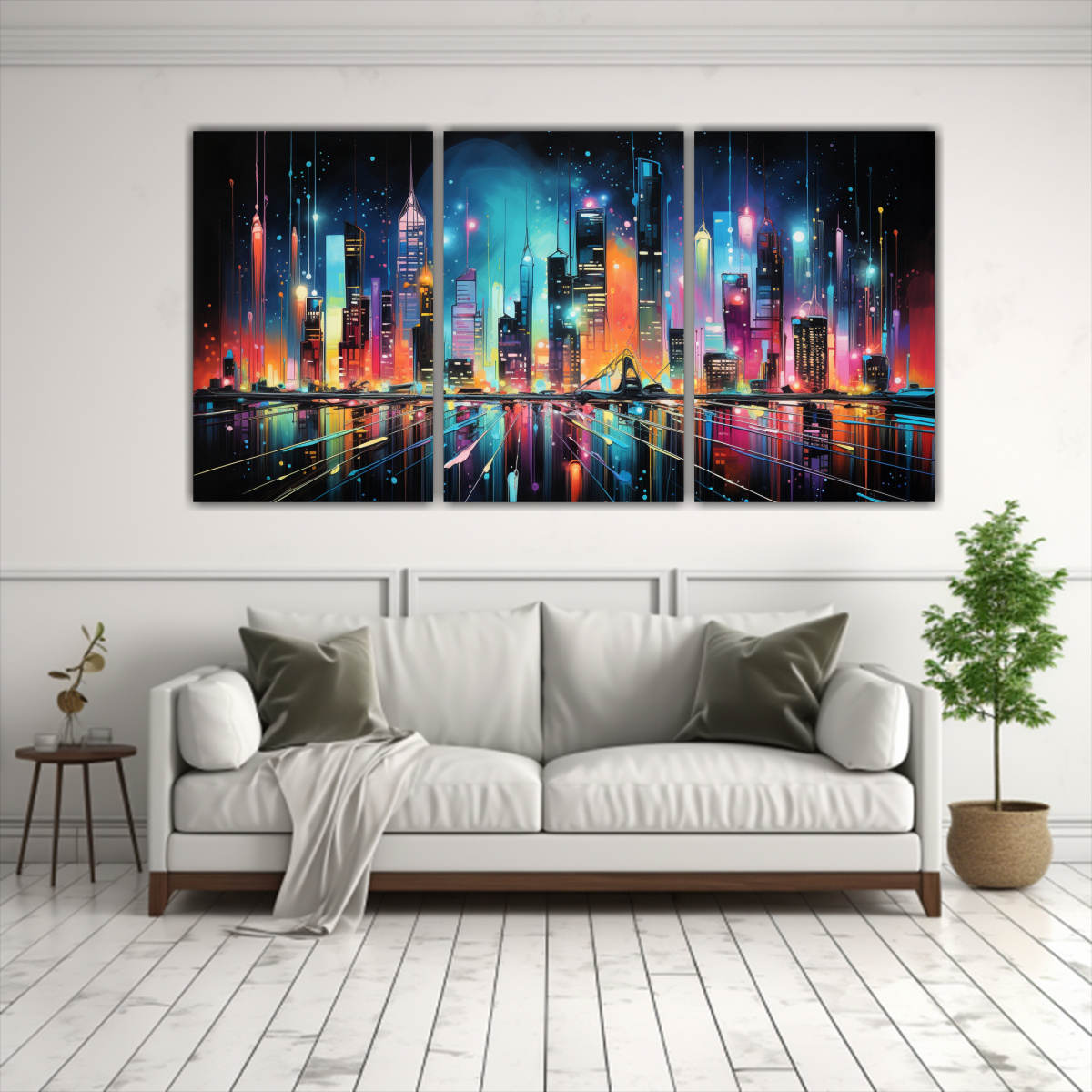 PINTURAS DECORATIVAS DE CIUDAD ABSTRACTA EN LUCES 240X120 CM - 2