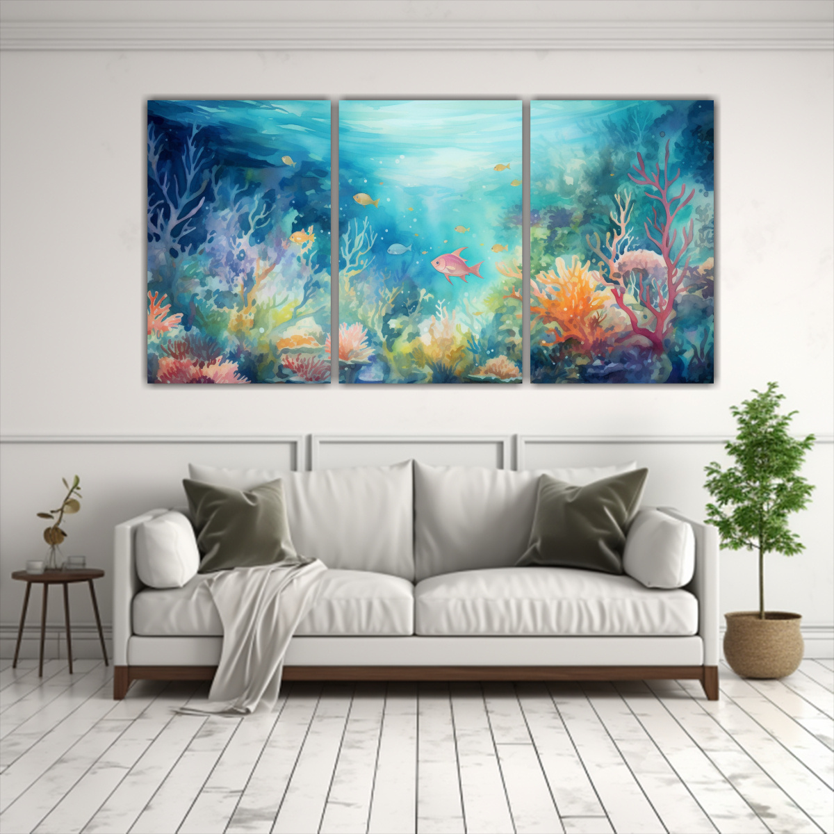 TRÍPTICO MODERNO OBRA MAESTRA ESCENA SUBMARINA 60X30 CM - 2