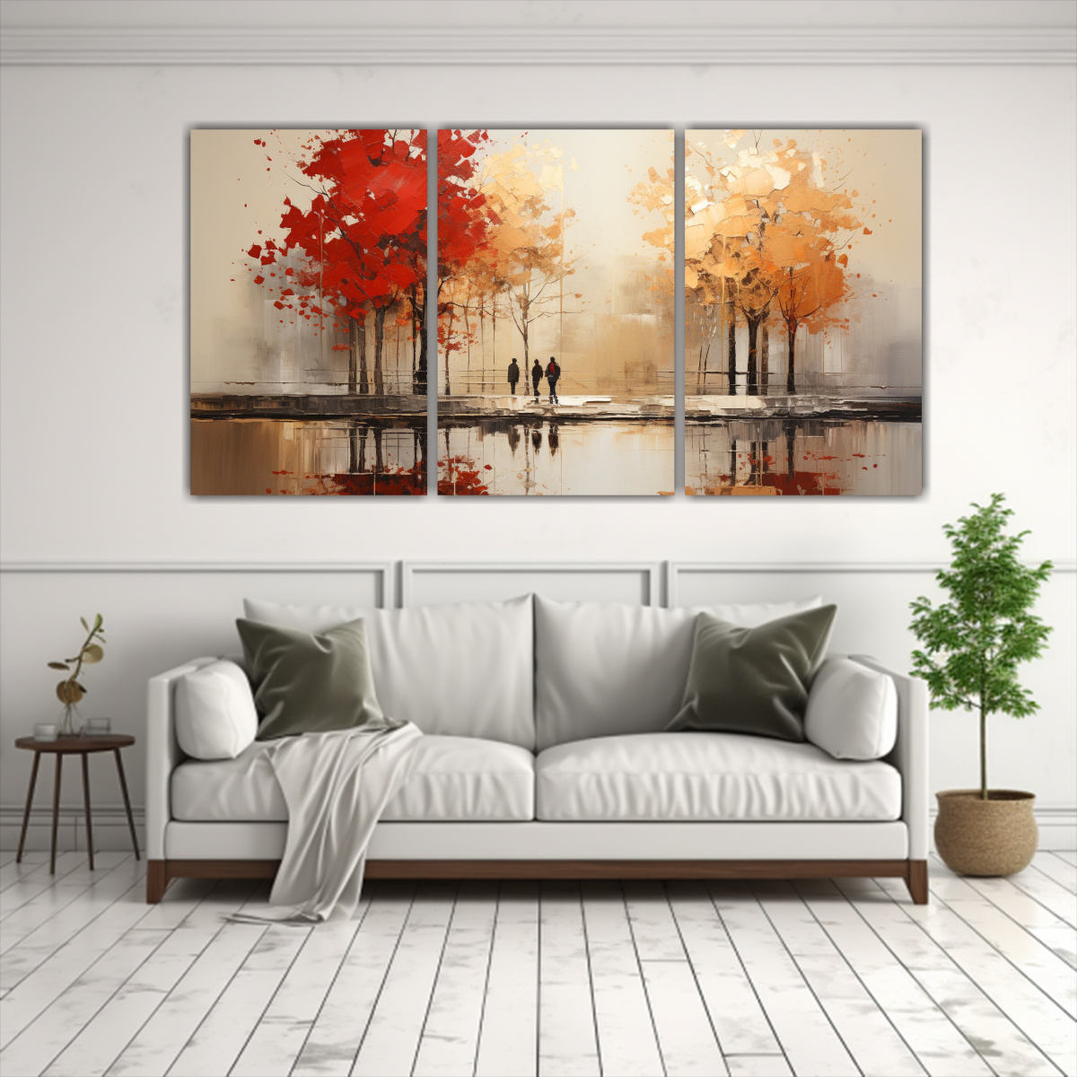 PINTURA ABSTRACTA DE ÁRBOLES EN PLATA Y ORO CON 150X75 CM - 2