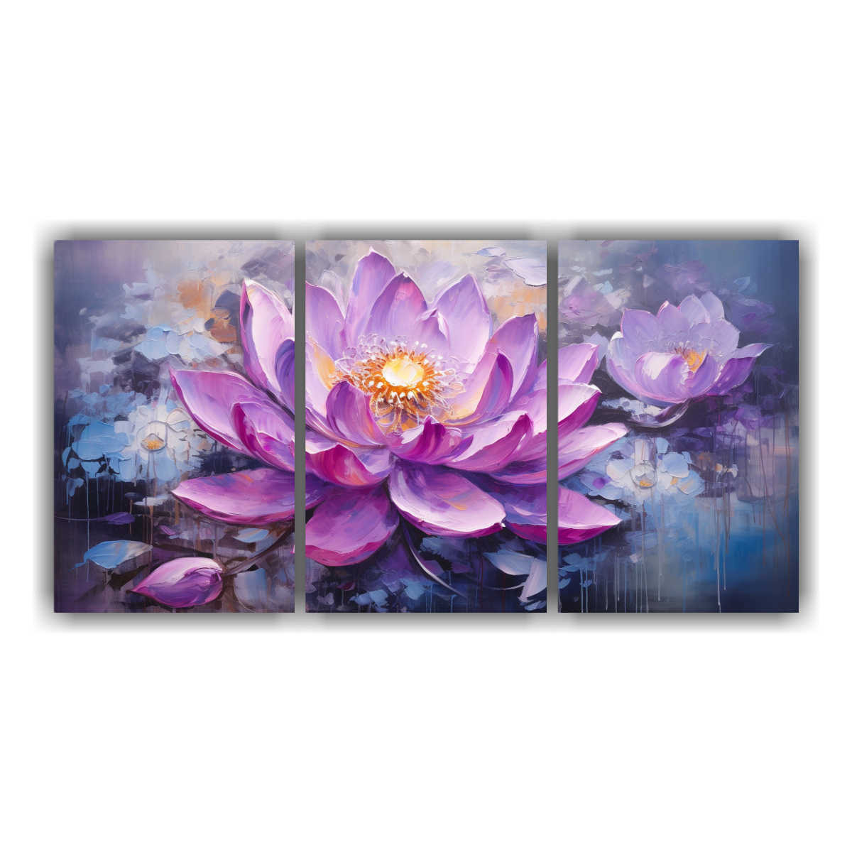 PINTURA VINTAGE DE LOTO MORADO EN LIENZO ESTILO 90X45 CM - 1
