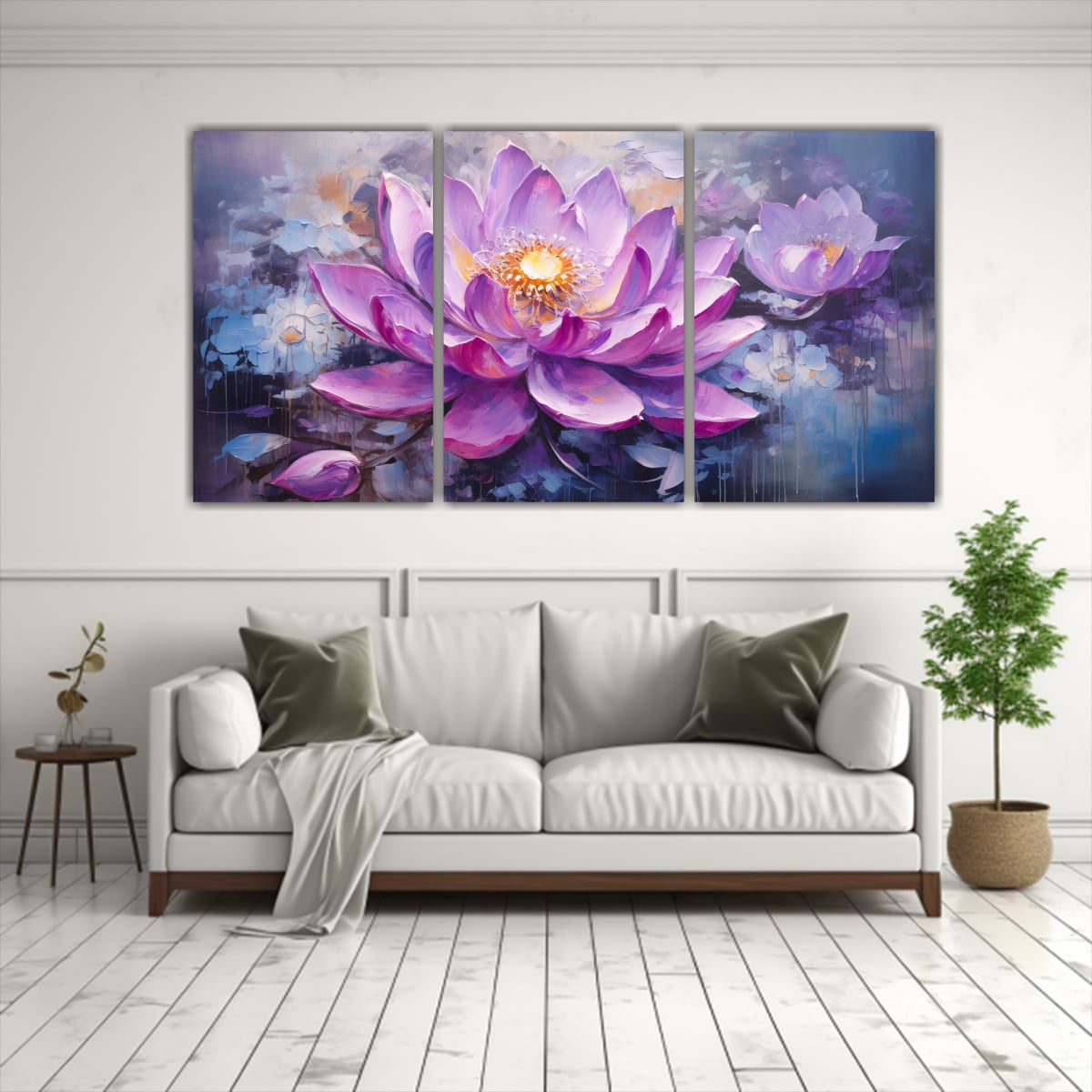 PINTURA VINTAGE DE LOTO MORADO EN LIENZO ESTILO 90X45 CM - 2