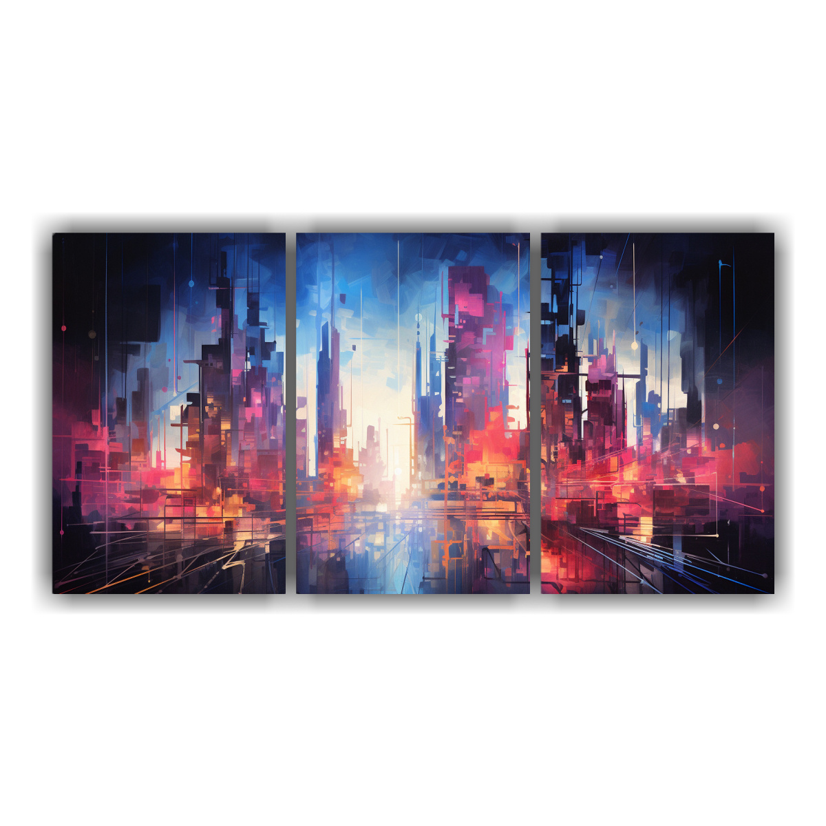 PINTURA DECORATIVA DE CIUDAD AL ANOCHECER EN TELA 180X90 CM - 1