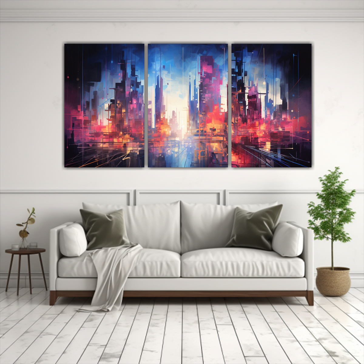 PINTURA DECORATIVA DE CIUDAD AL ANOCHECER EN TELA 180X90 CM - 2