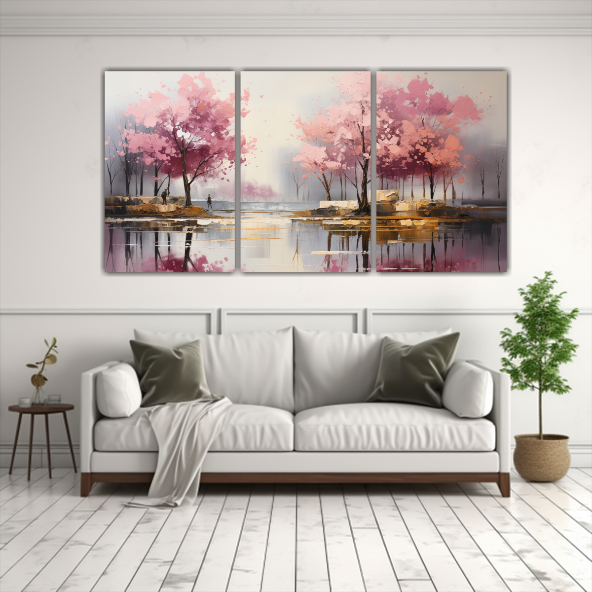 PINTURA ABSTRACTA DE ÁRBOLES EN PLATA Y DORADO 240X120 CM - 2