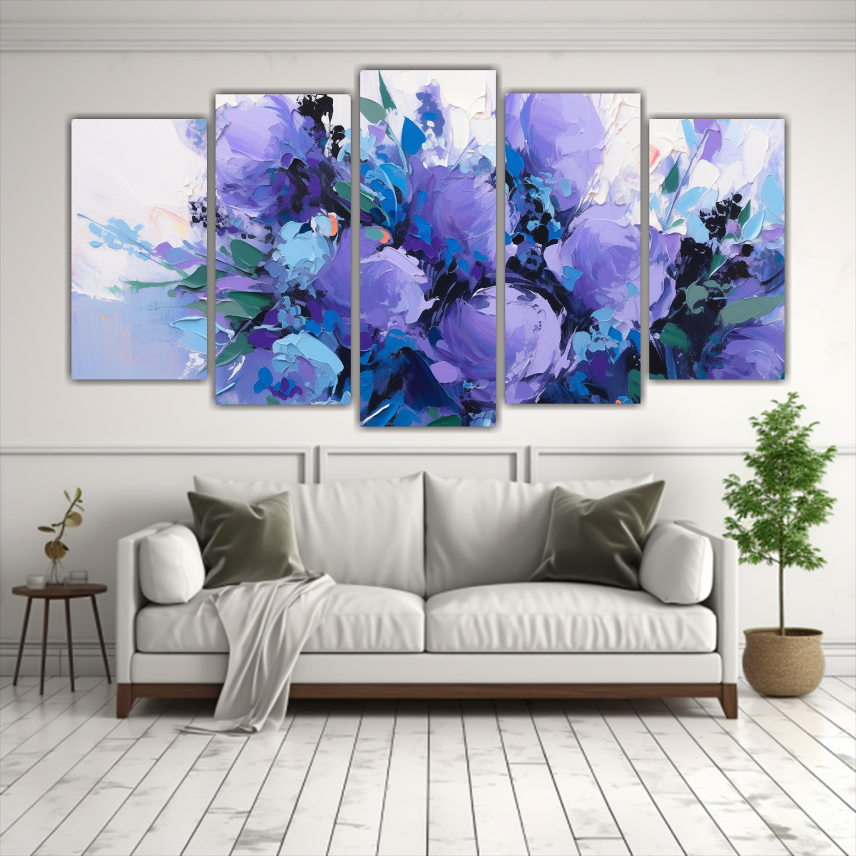 PINTURA EN TELA DE FLORES COLOR MORADO Y CIAN DE 200X100 CM - 2