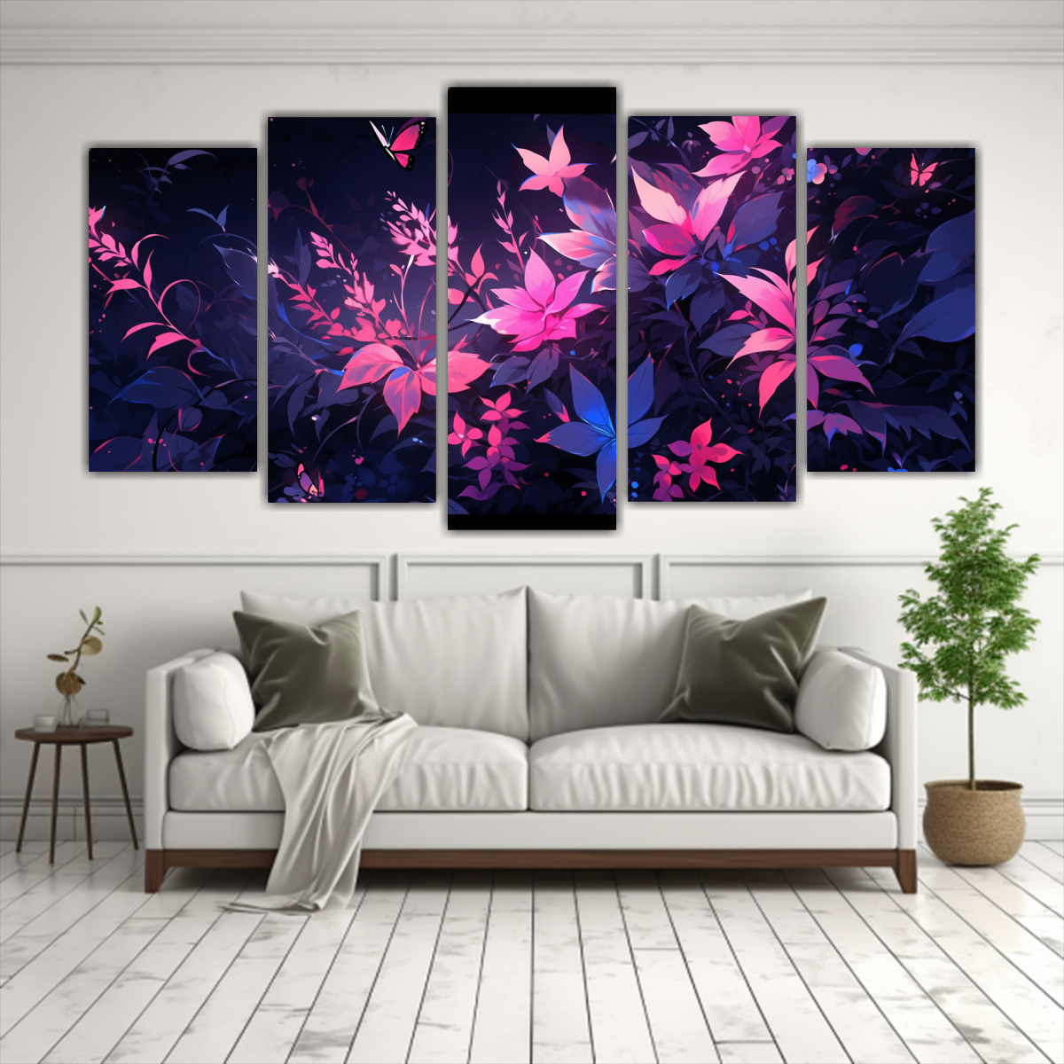 CONJUNTO 5 LIENZOS MODERNO EN VIOLETA Y ROSA, 200X100 CM - 2