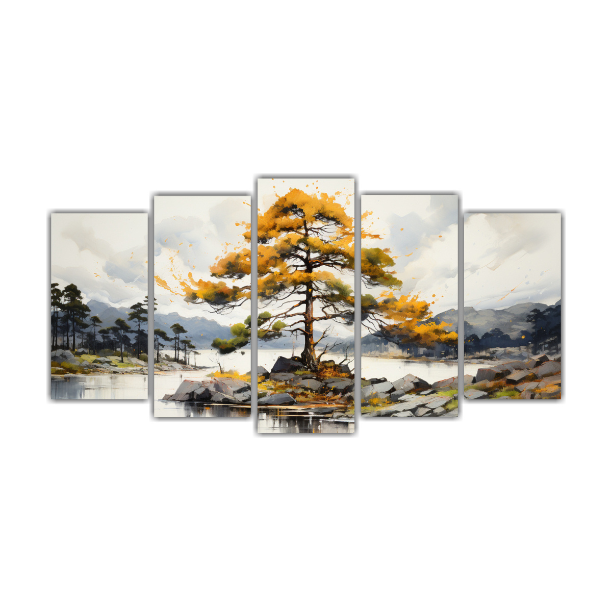 PINTURA ABSTRACTA CON ÁRBOL DE PINO ESCOCÉS EN 200X100 CM - 1