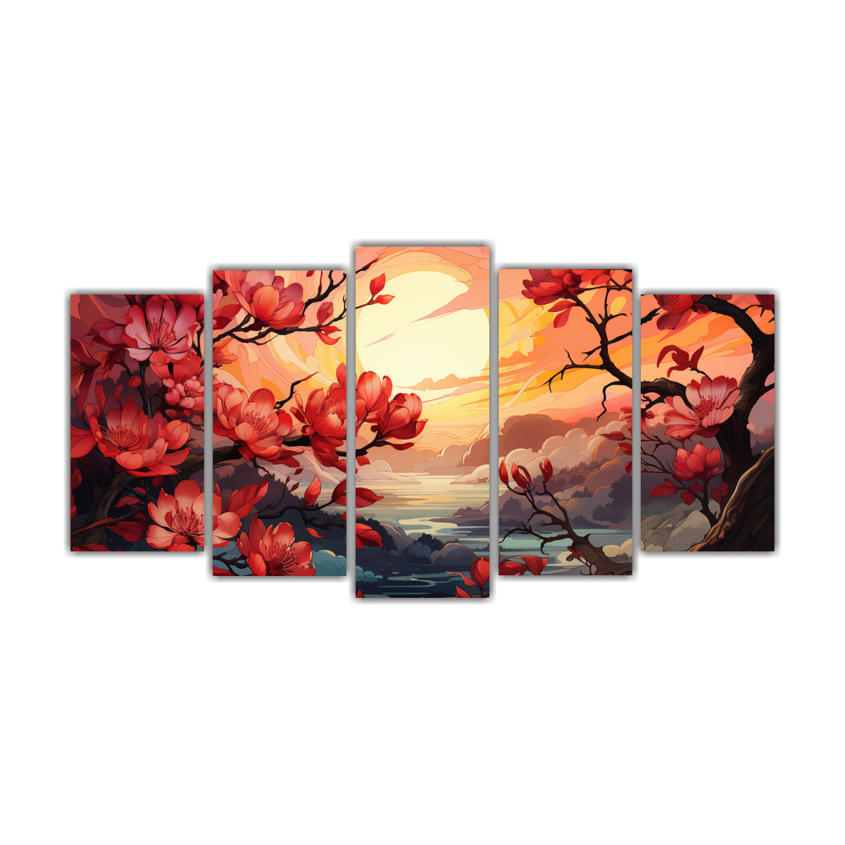 CONJUNTO DE 5 ARTES TONOS COMEDOR DE ÁRBOLES 150X75 CM - 1