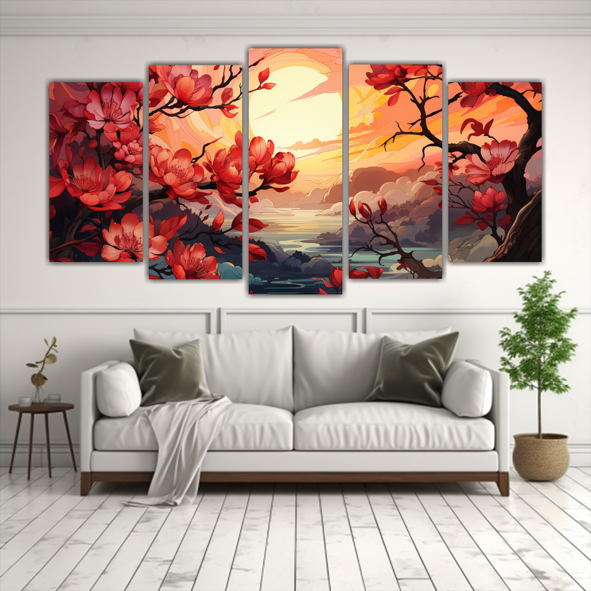 CONJUNTO DE 5 ARTES TONOS COMEDOR DE ÁRBOLES 150X75 CM - 2