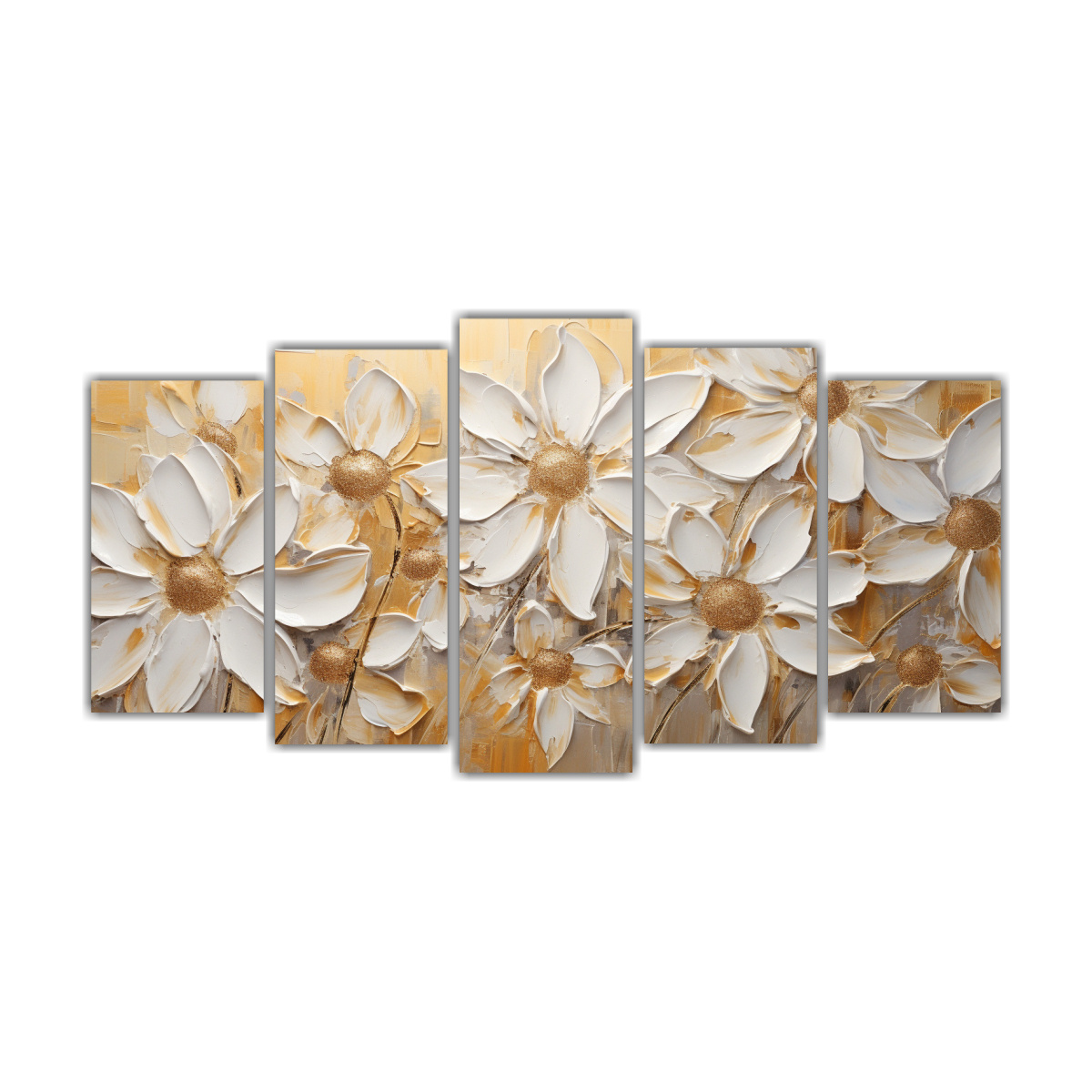 PINTURA DE FLORES EN LIENZO ESTILO CINCO CUADROS 150X75 CM - 1