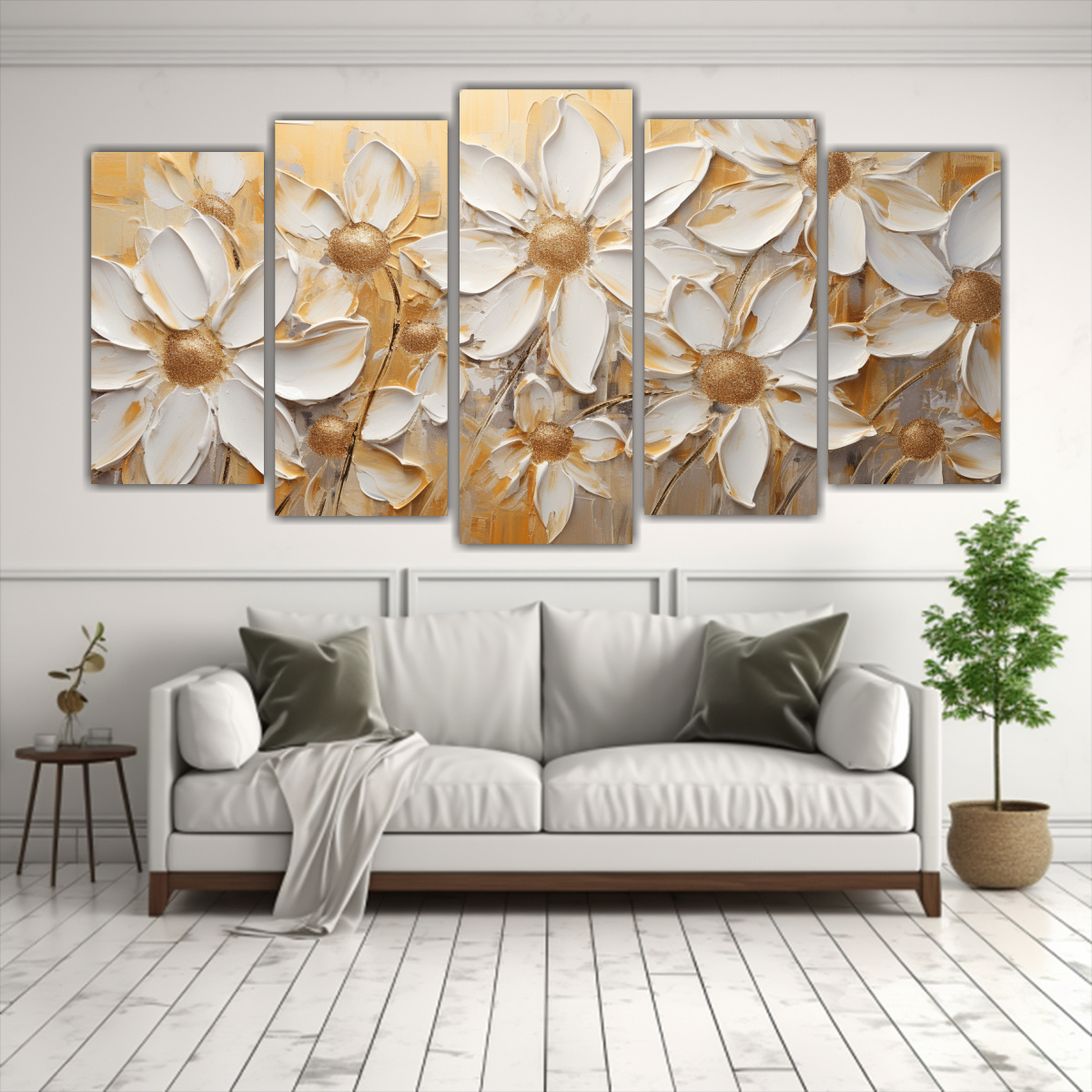 PINTURA DE FLORES EN LIENZO ESTILO CINCO CUADROS 150X75 CM - 2