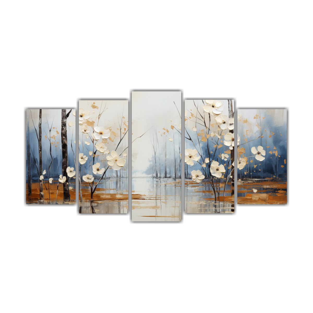 PINTURAS ABSTRACTAS DE ÁRBOLES EN PLATA Y BLANCO 100X50 CM - 1