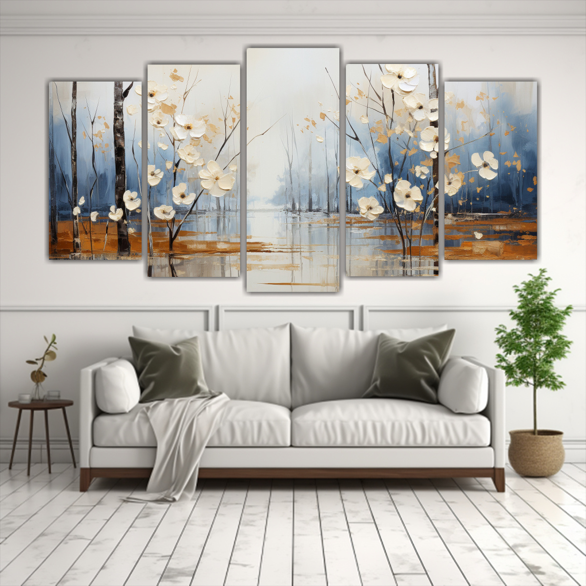 PINTURAS ABSTRACTAS DE ÁRBOLES EN PLATA Y BLANCO 100X50 CM - 2
