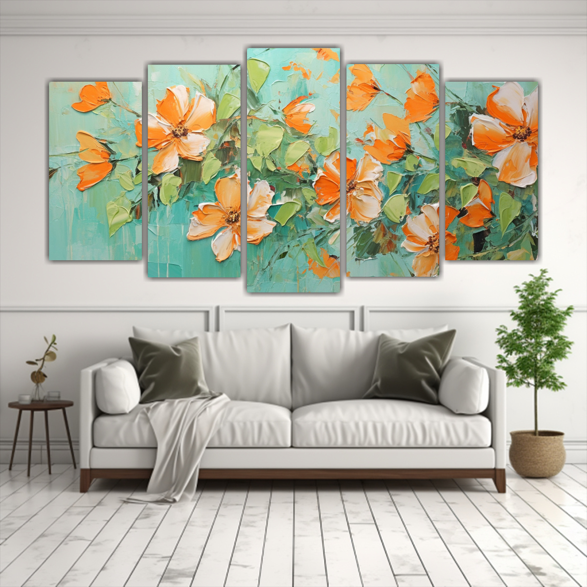 ARTE DE PARED FLORAL EN LIENZO EN COLORES VERDE Y 200X100 CM - 2