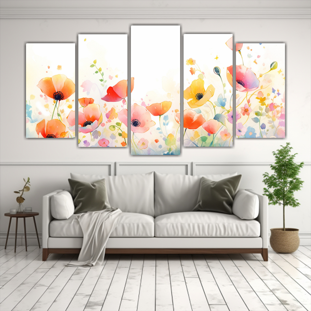 CUADRO ABSTRACTO ACUARELA POPPIES RAINBOW MODERNO 100X50 CM - 2