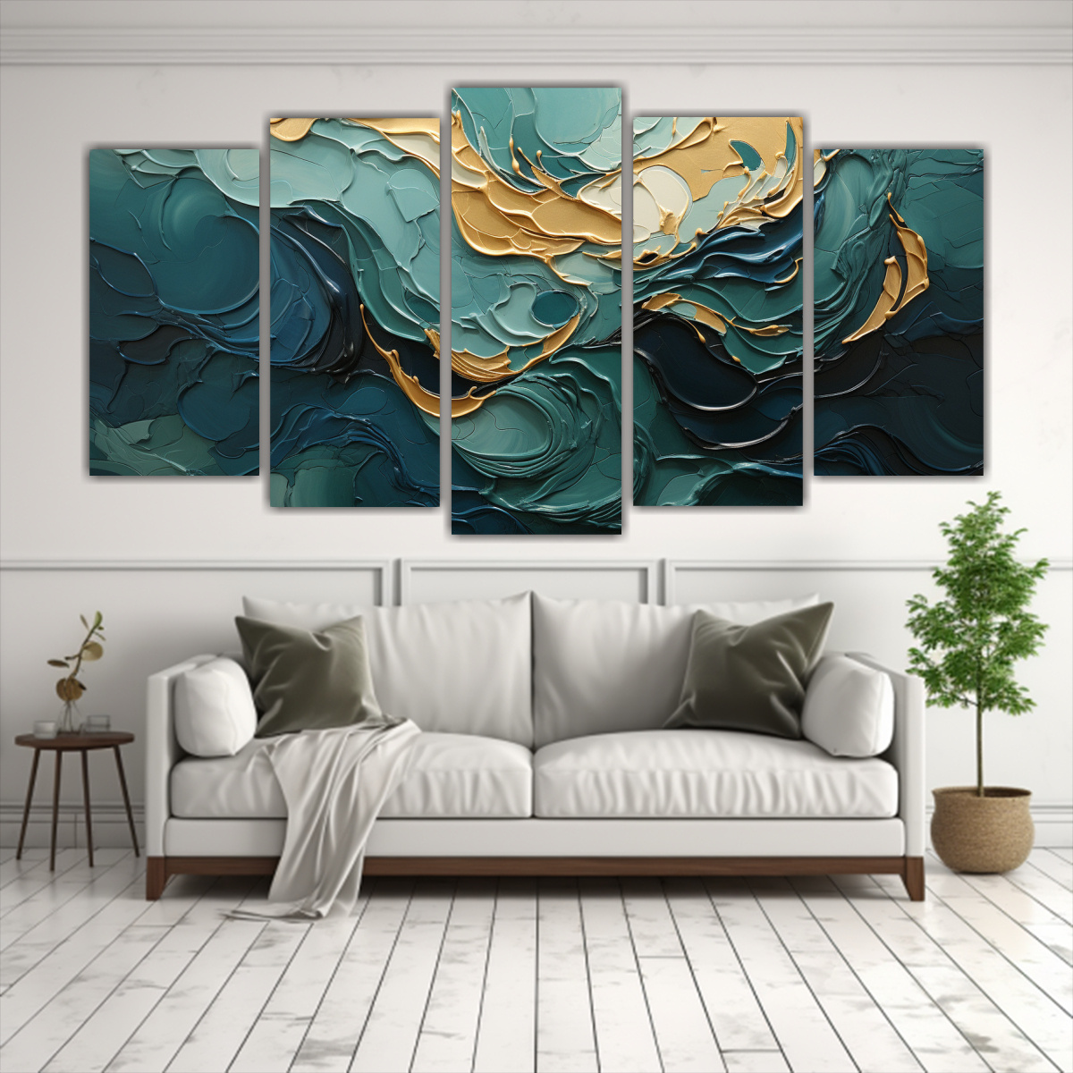 PINTURA ABSTRACTA ELEGANTE EN NEGRO Y DORADO PARA 250X125 CM - 2