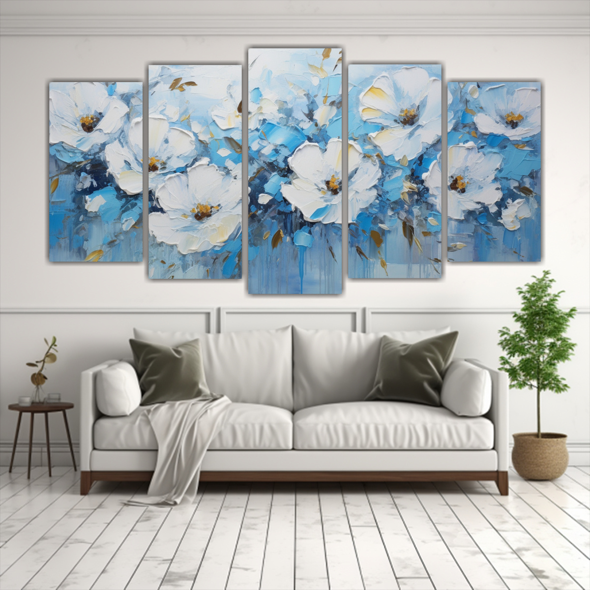 PINTURA EN LIENZO DE FLORES DE COLORES AZULES EN 100X50 CM - 2