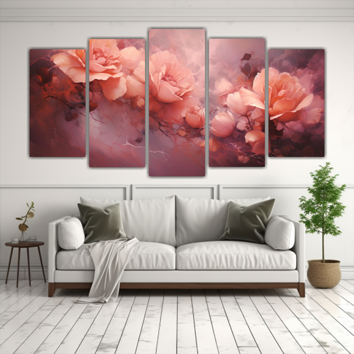 CONJUNTO DE 5 CUADROS ABSTRACTOS EN TONOS ROSAS 200X100 CM - 2