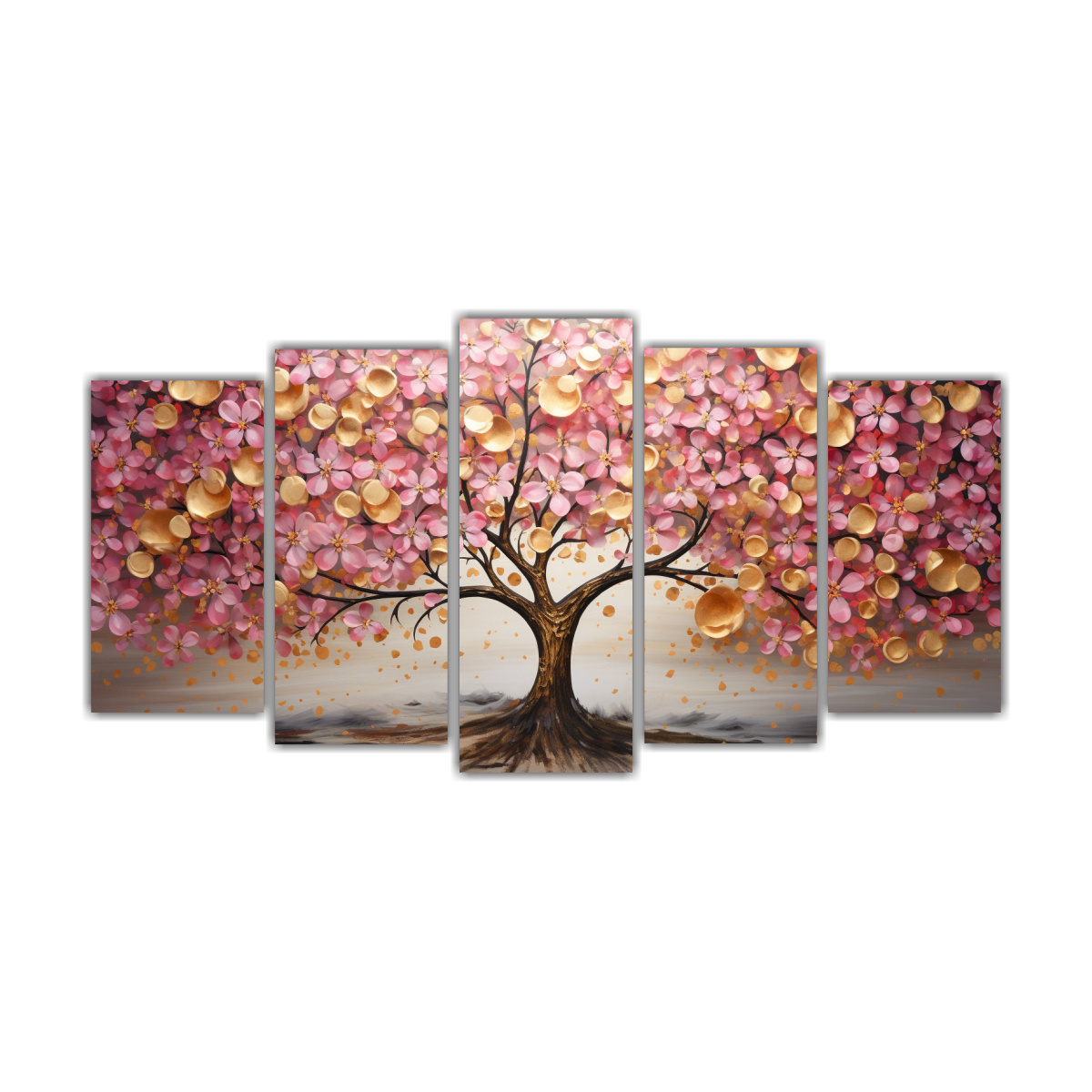 PINTURA DECORATIVA DE ÁRBOL EN ROSA Y DORADO CON 200X100 CM - 1