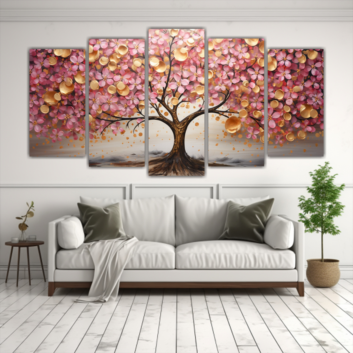 PINTURA DECORATIVA DE ÁRBOL EN ROSA Y DORADO CON 200X100 CM - 2