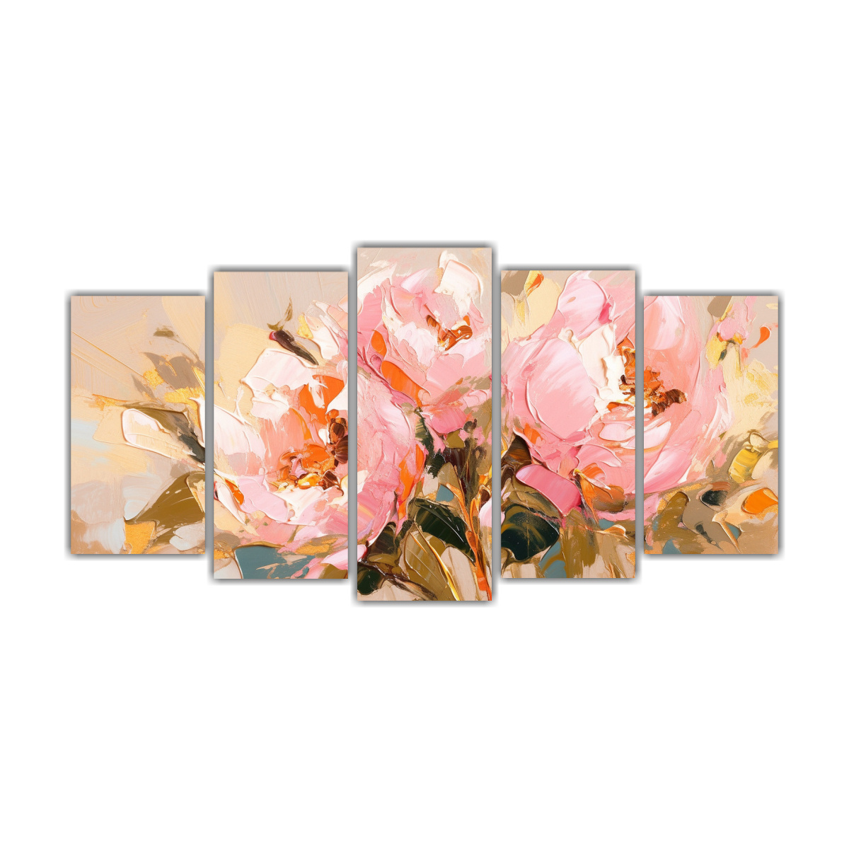 CUADRO DE FLORES EN TONALIDAD ORO Y ROSA EN LIENZO 250X125 CM - 1