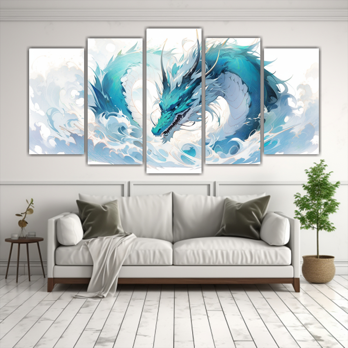 SET 5 CUADROS CANVAS PATRON INTENSO DE UN DRAGÓN 150X75 CM - 2