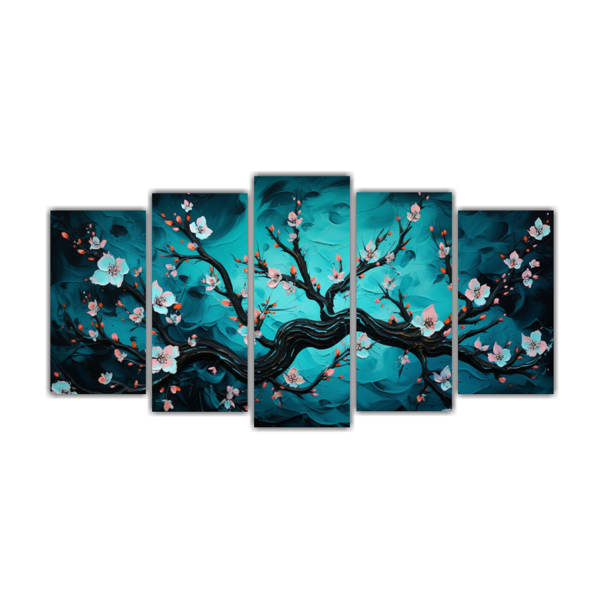 CUADRO ORIGINAL A PEACH TREE EN TONOS TURQUESA, 200X100 CM - 1