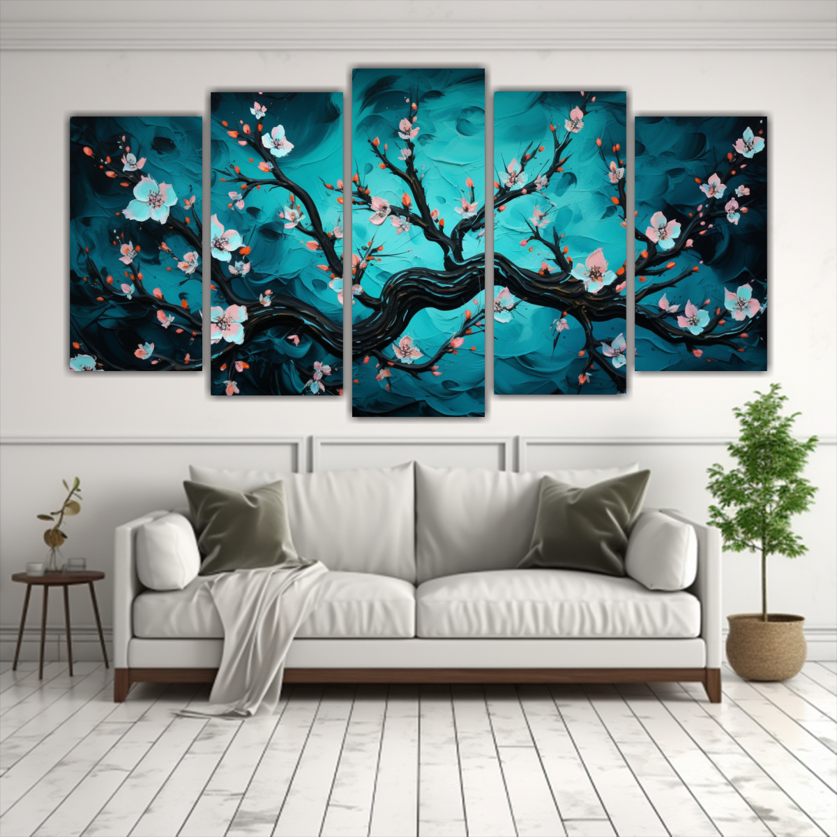CUADRO ORIGINAL A PEACH TREE EN TONOS TURQUESA, 200X100 CM - 2