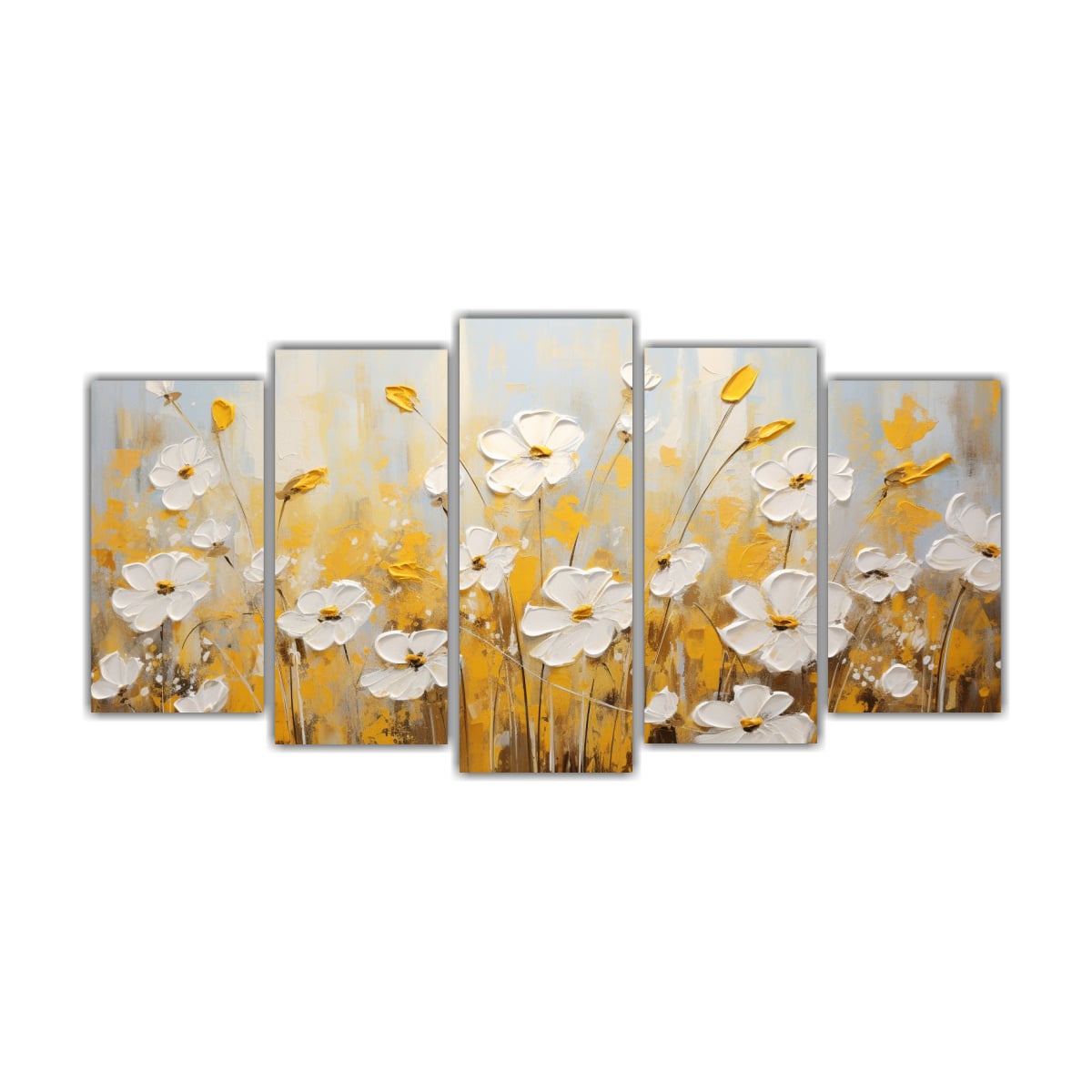CUADRO DE FLORES AMARILLAS Y BLANCAS EN LIENZO 250X125 CM - 1