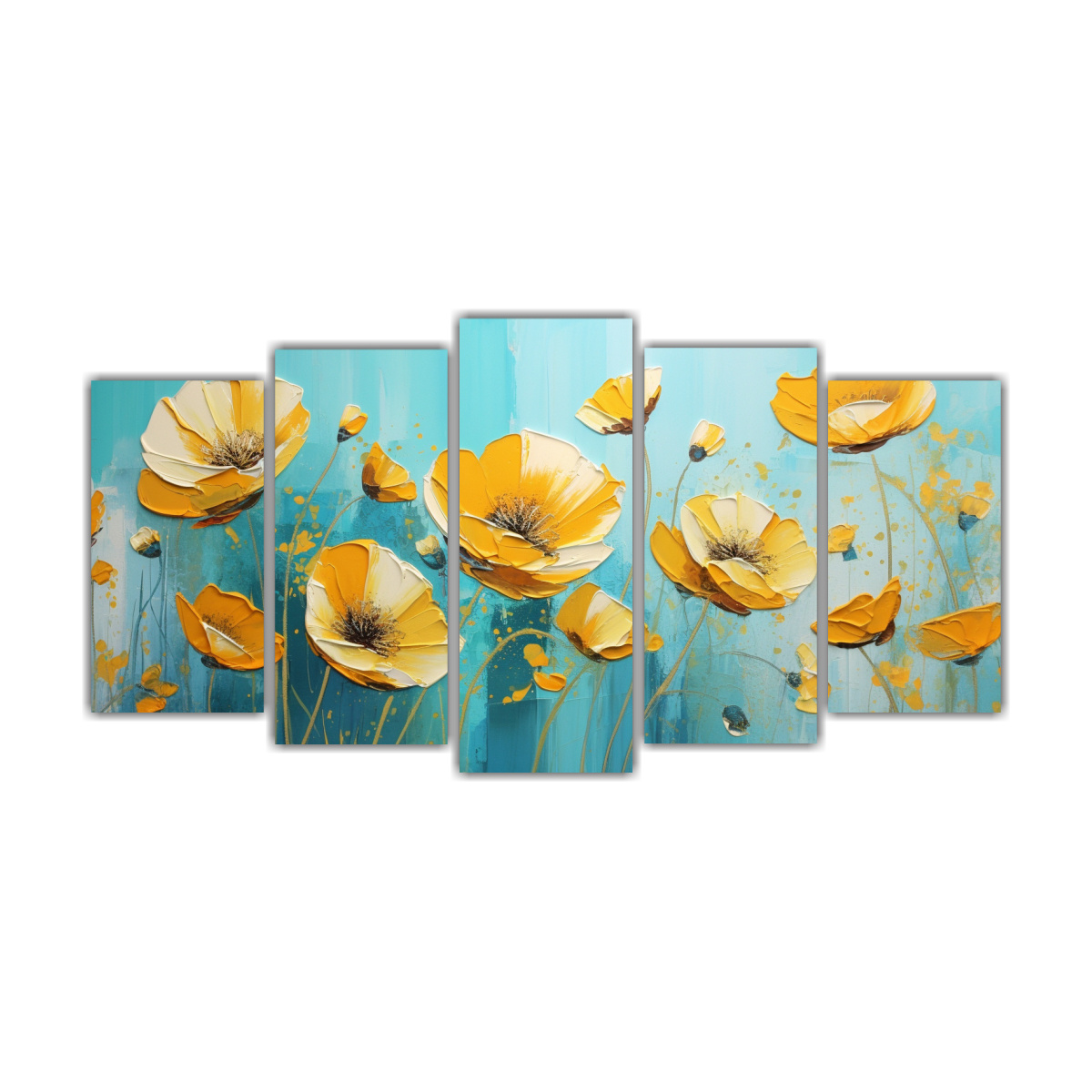 PINTURA VINTAGE DE FLORES AMARILLAS Y TURQUESAS 200X100 CM - 1