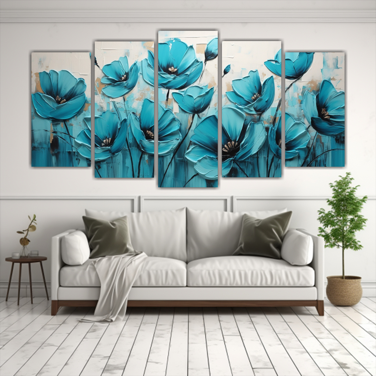 SET 5 CUADROS IMPRESO BELLEZA TURQUESA Y NEGRO 200X100 CM - 2