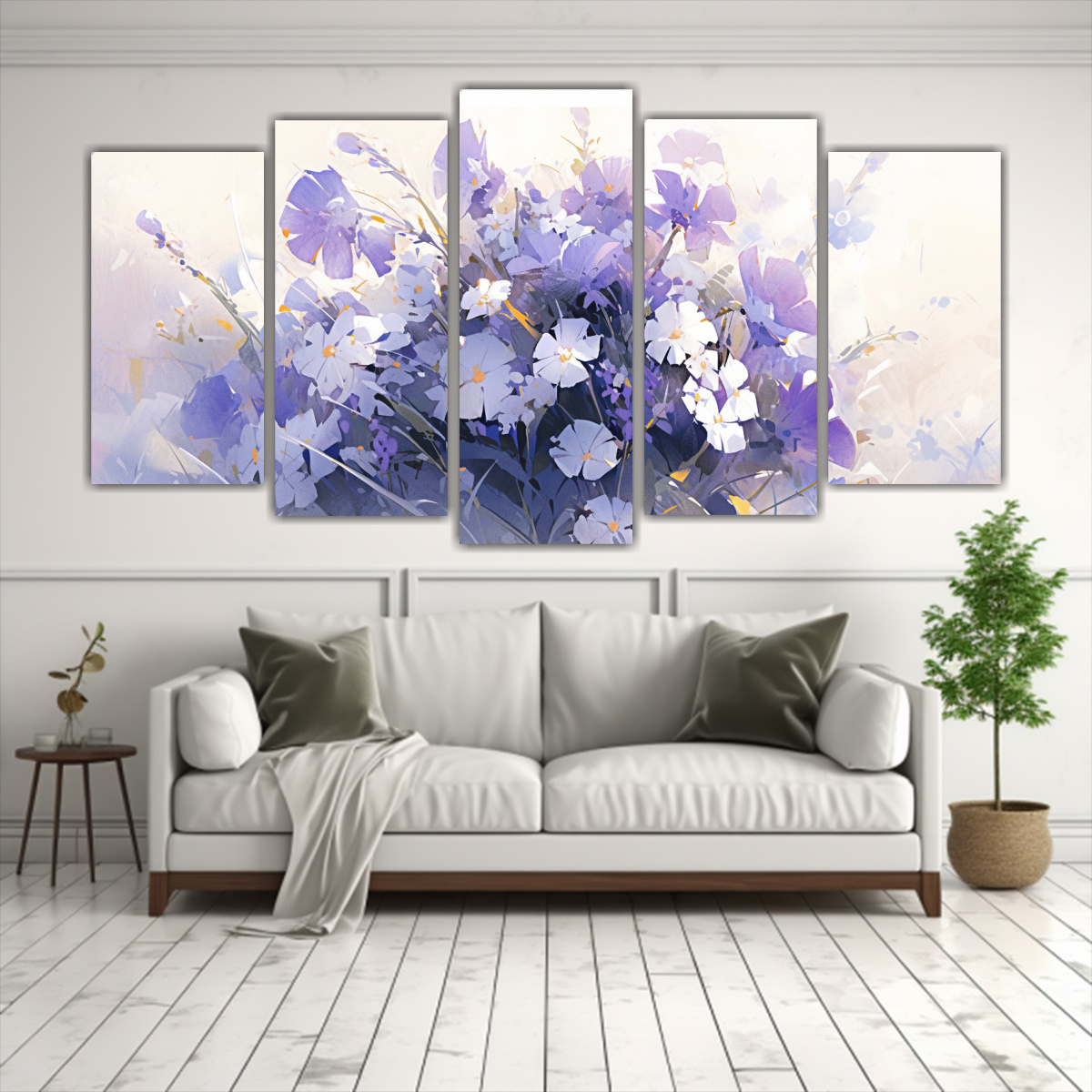 PINTURA EN LIENZO DE FLORES PÚRPURAS Y BLANCAS 250X125 CM - 2