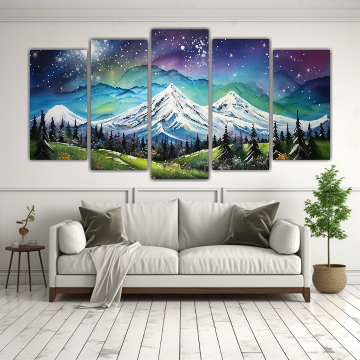 PINTURA EN LIENZO VINTAGE DE PAISAJE DE MONTAÑA 150X75 CM - 2