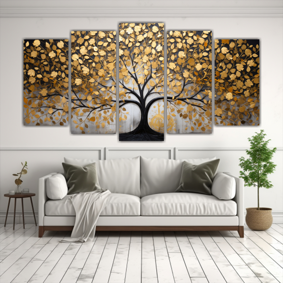 SET 5 CUADROS ELEGANTES PARA SALA ÁRBOL EN NEGRO 100X50 CM - 2