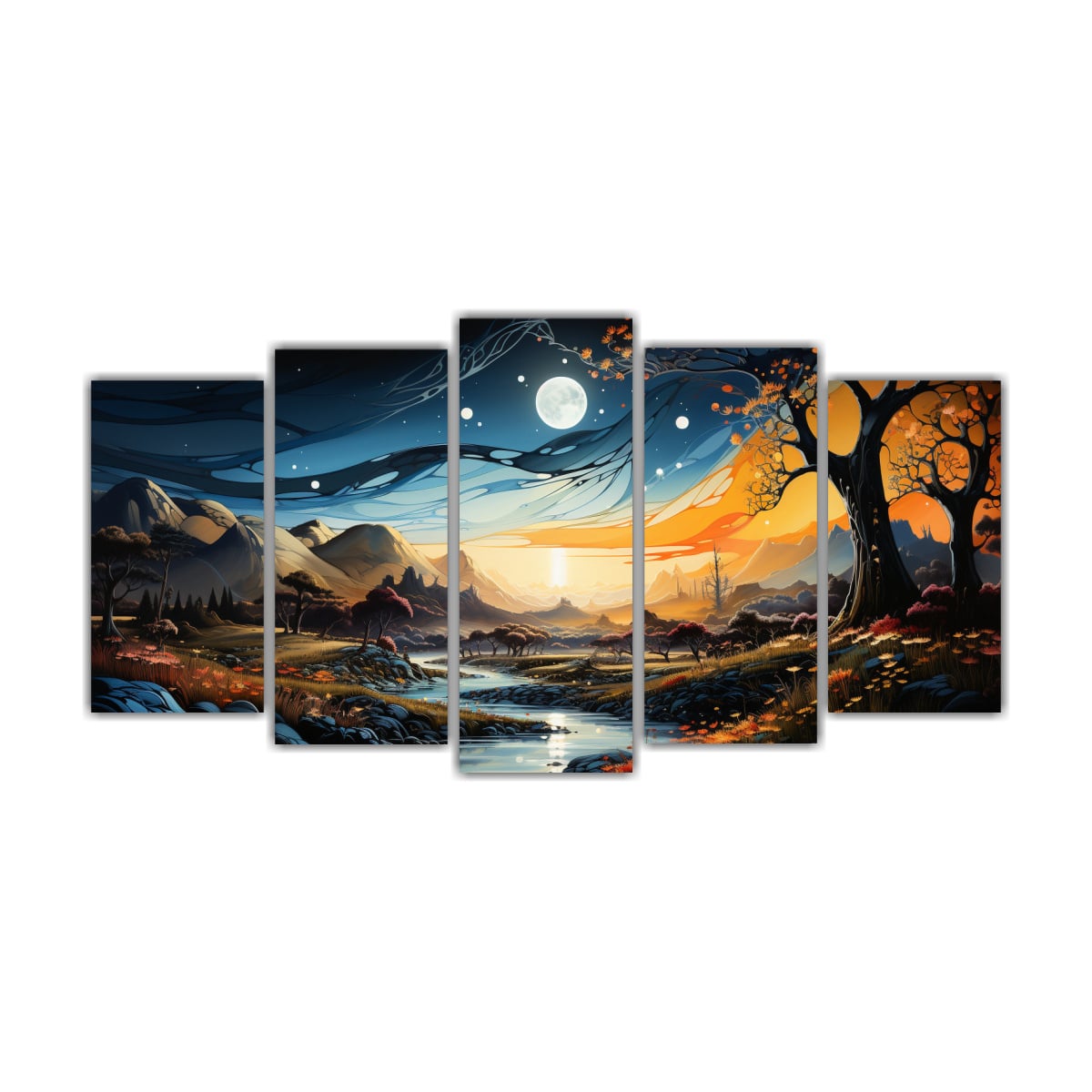 PINTURA CREATIVA DE LA LUNA EN LAS MONTAÑAS CON 100X50 CM - 1