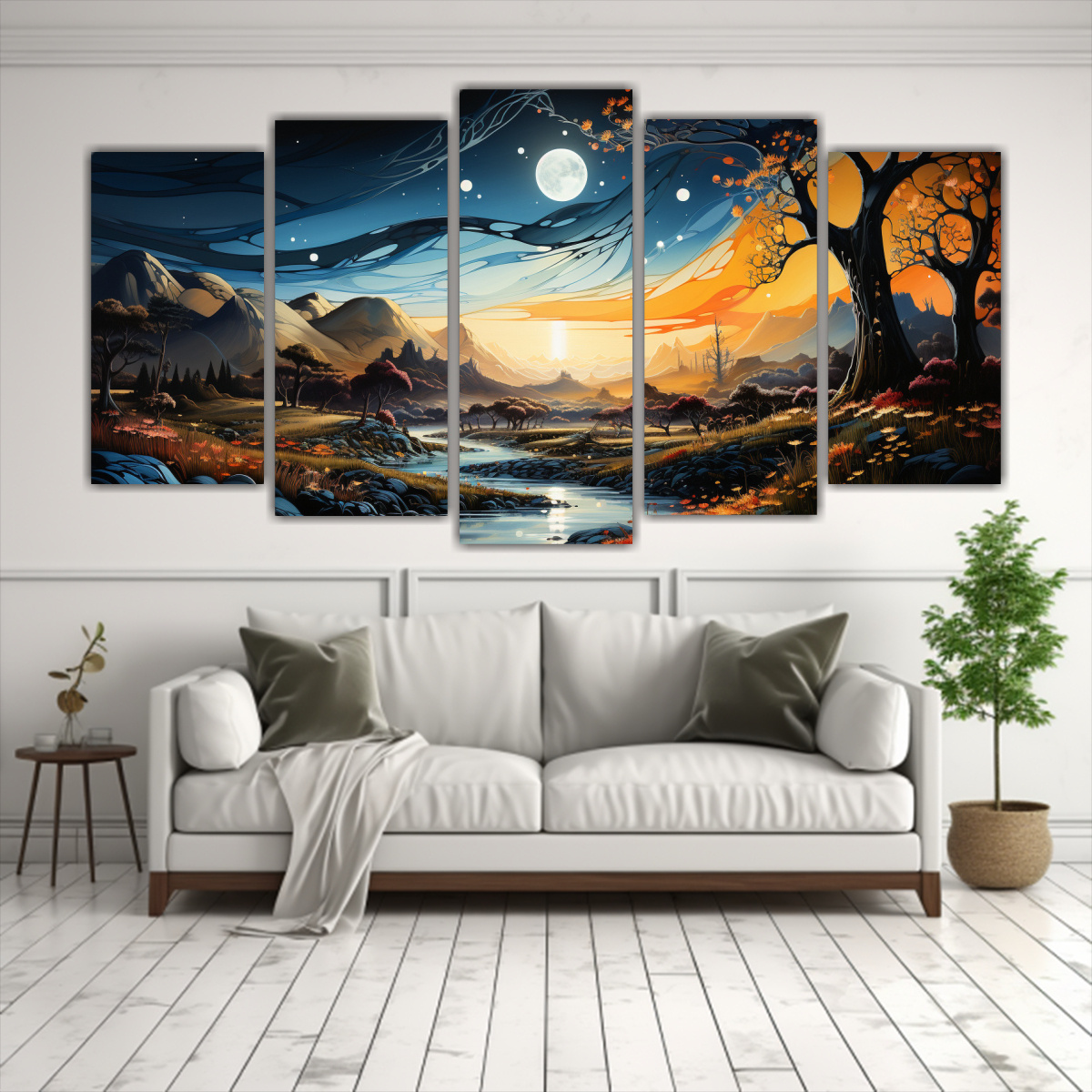 PINTURA CREATIVA DE LA LUNA EN LAS MONTAÑAS CON 100X50 CM - 2
