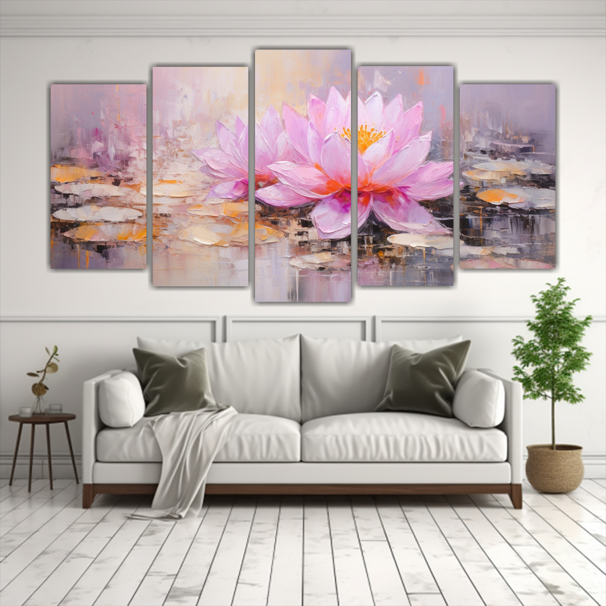 CUADRO HORIZONTAL PARA COMEDOR DE LOTO ROSA EN 250X125 CM - 2