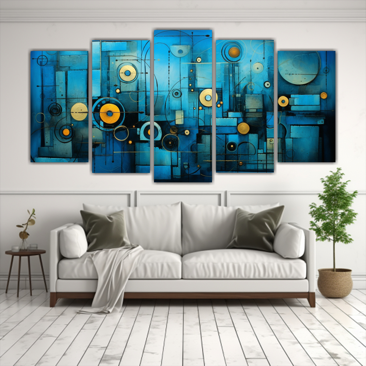 CUADROS ABSTRACTOS EN TONOS AZULES PARA SALA EN 200X100 CM - 2