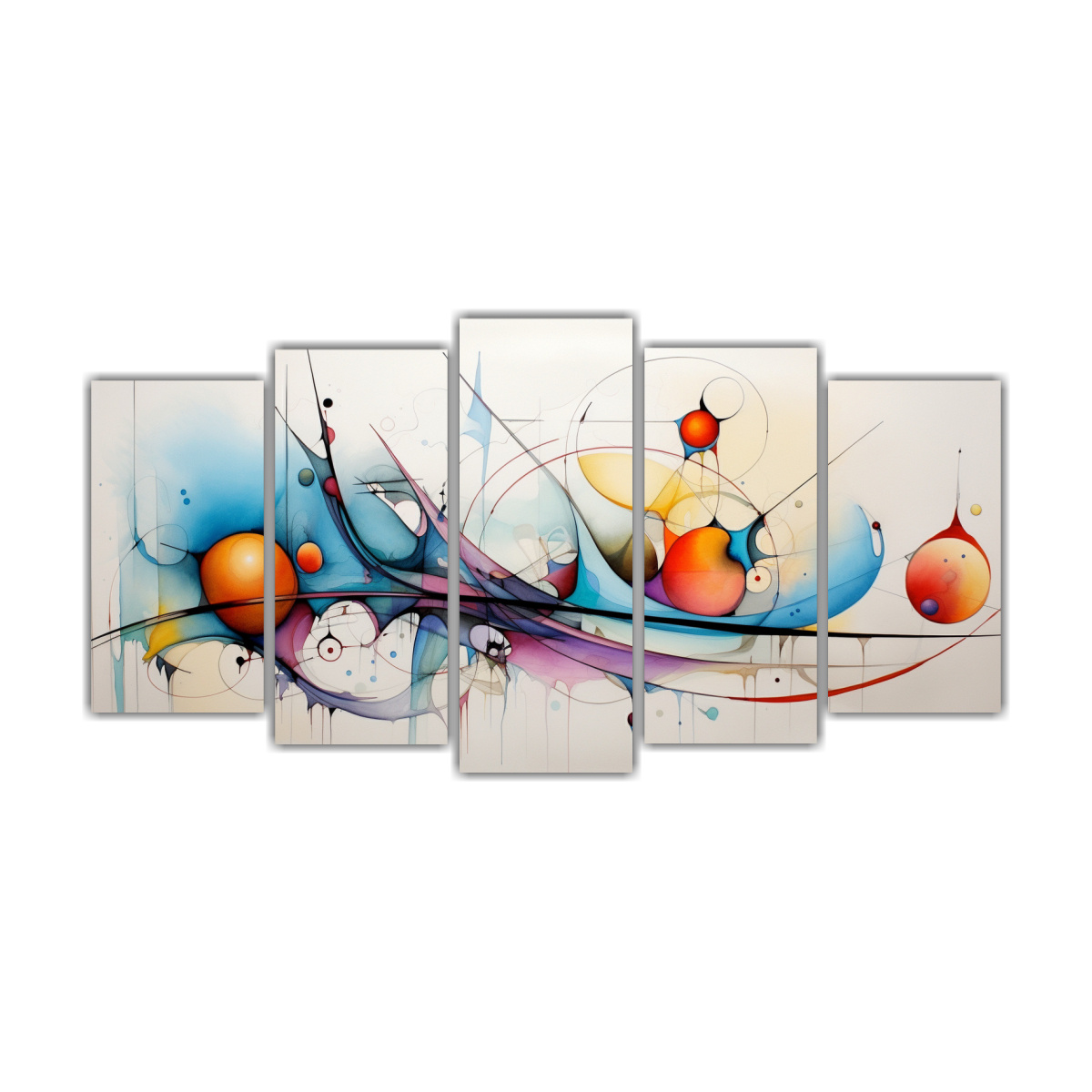 PINTURA ABSTRACTA EN ACUARELA INTENSA, SET DE 5 250X125 CM - 1